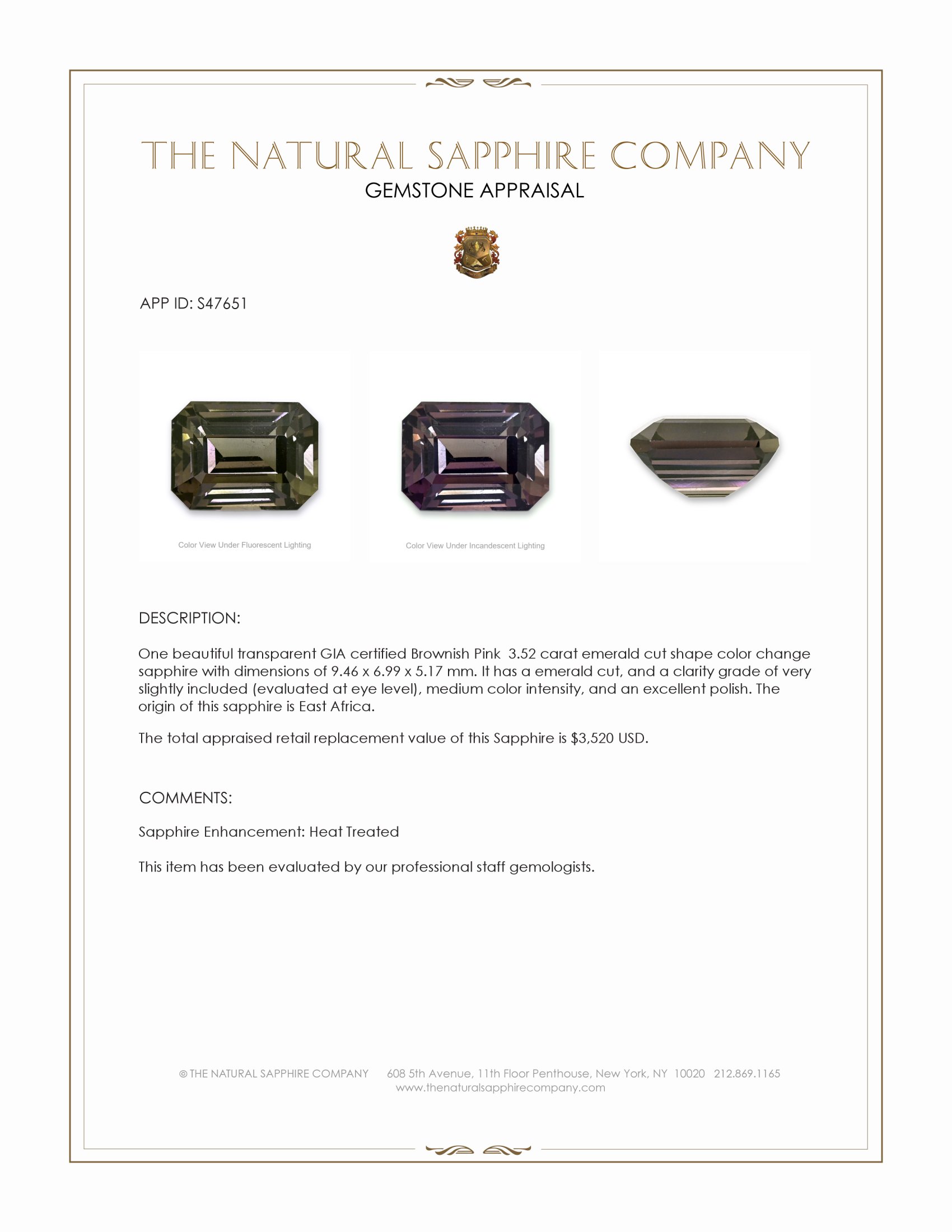 3.52 Ct. Color Change Sapphire from East Africa