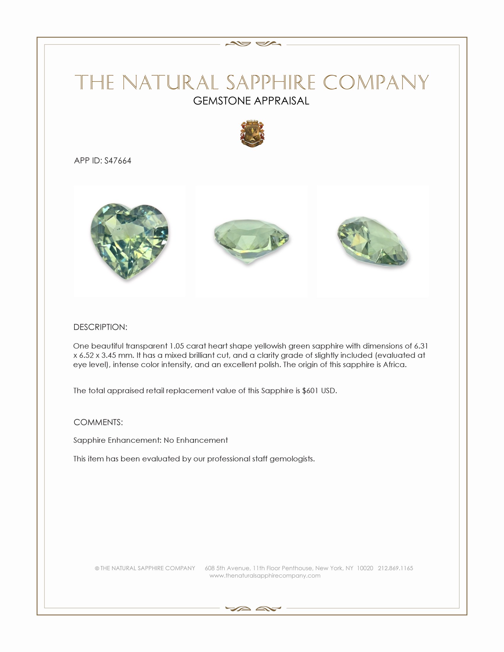 1.05 Ct. Yellowish Green Sapphire from Africa