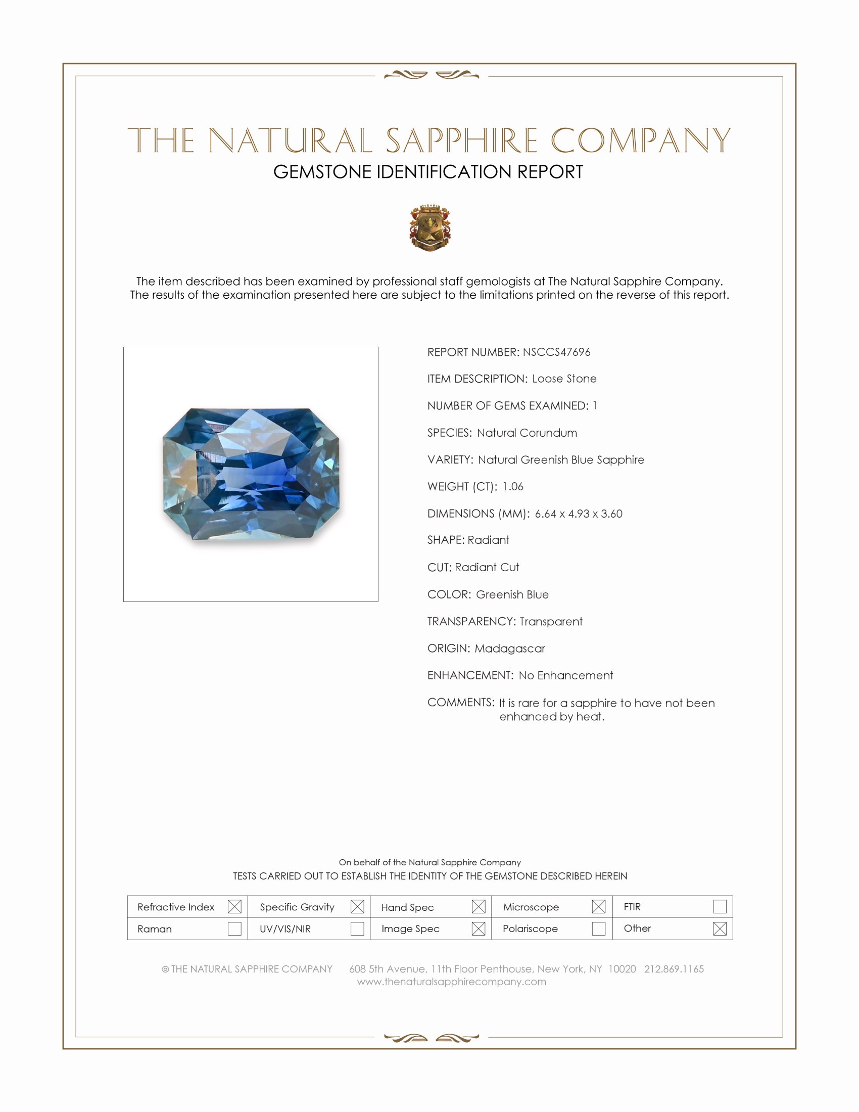 1.06 Ct. Greenish Blue Sapphire from Madagascar