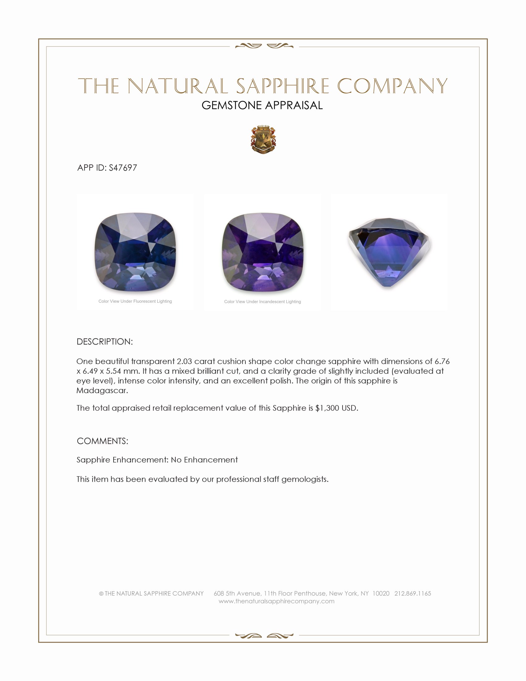 2.03 Ct. Color Change Sapphire from Madagascar