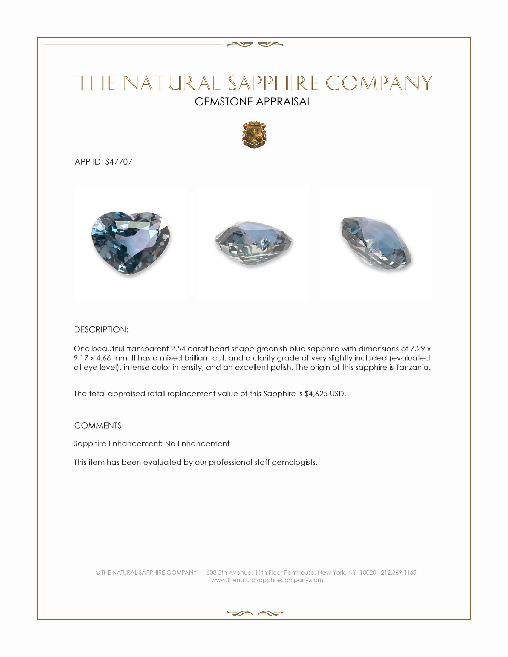 2.54 Ct. Greenish Blue Sapphire from Tanzania
