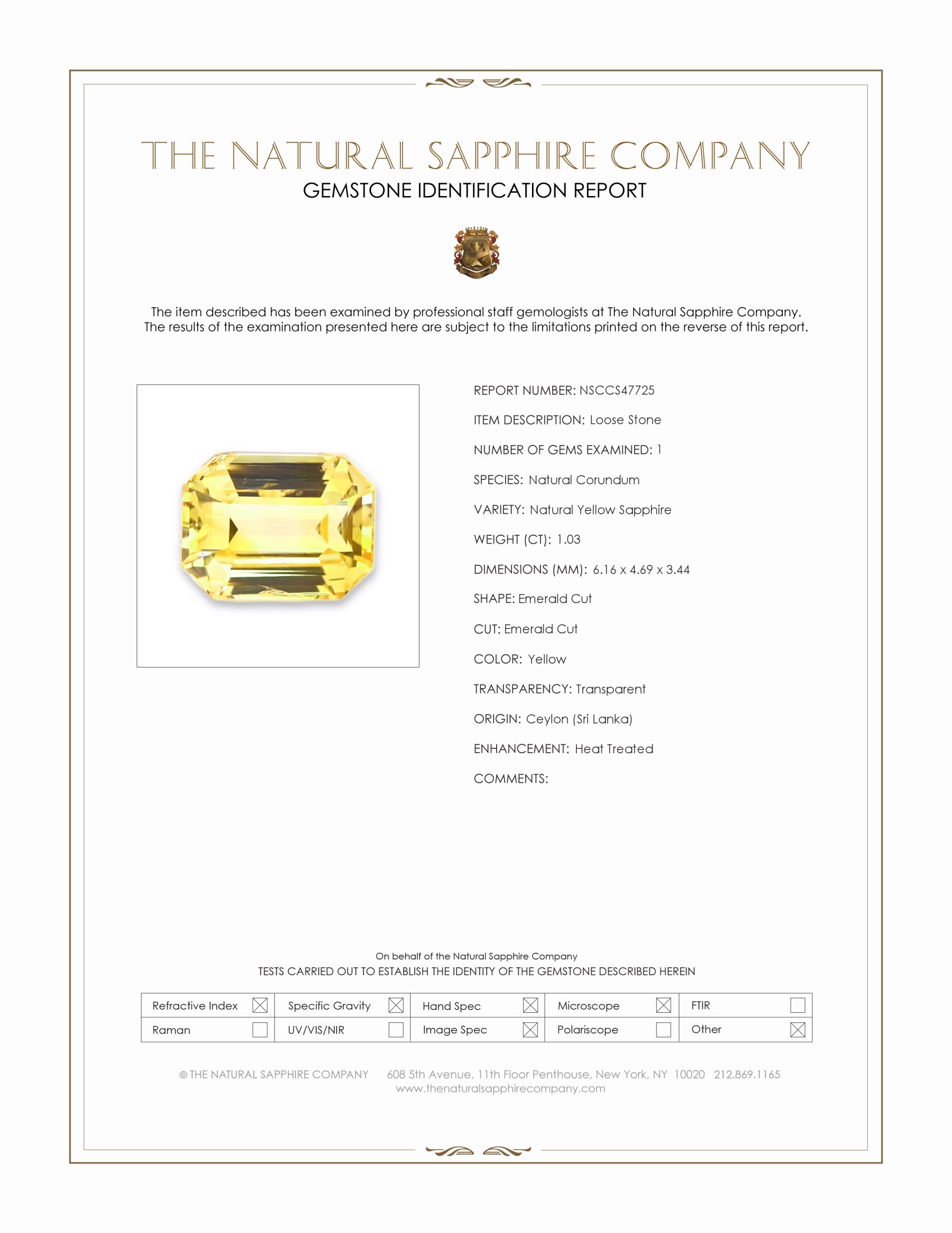 1.03 Ct. Yellow Sapphire from Ceylon (Sri Lanka)