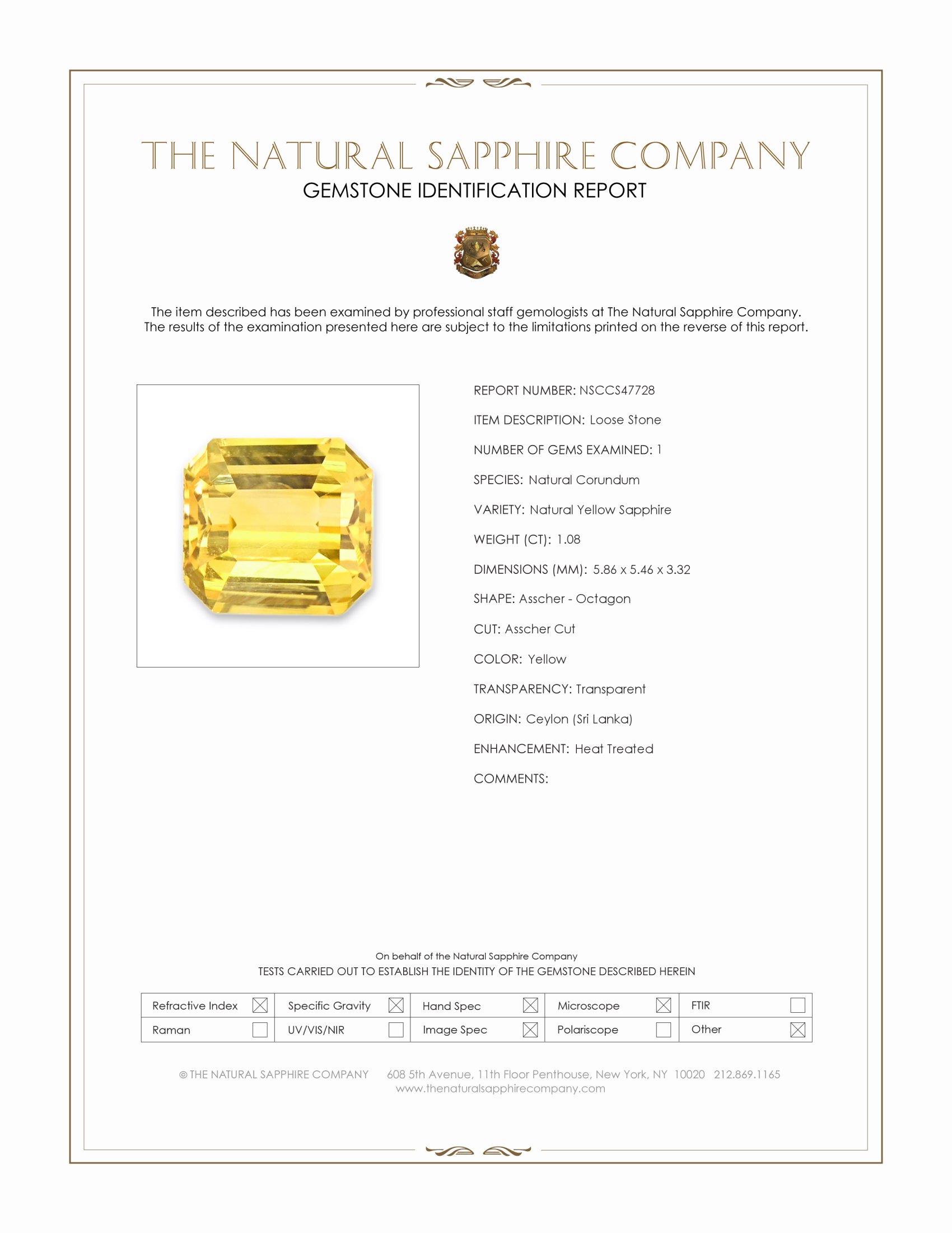 1.08 Ct. Yellow Sapphire from Ceylon (Sri Lanka)