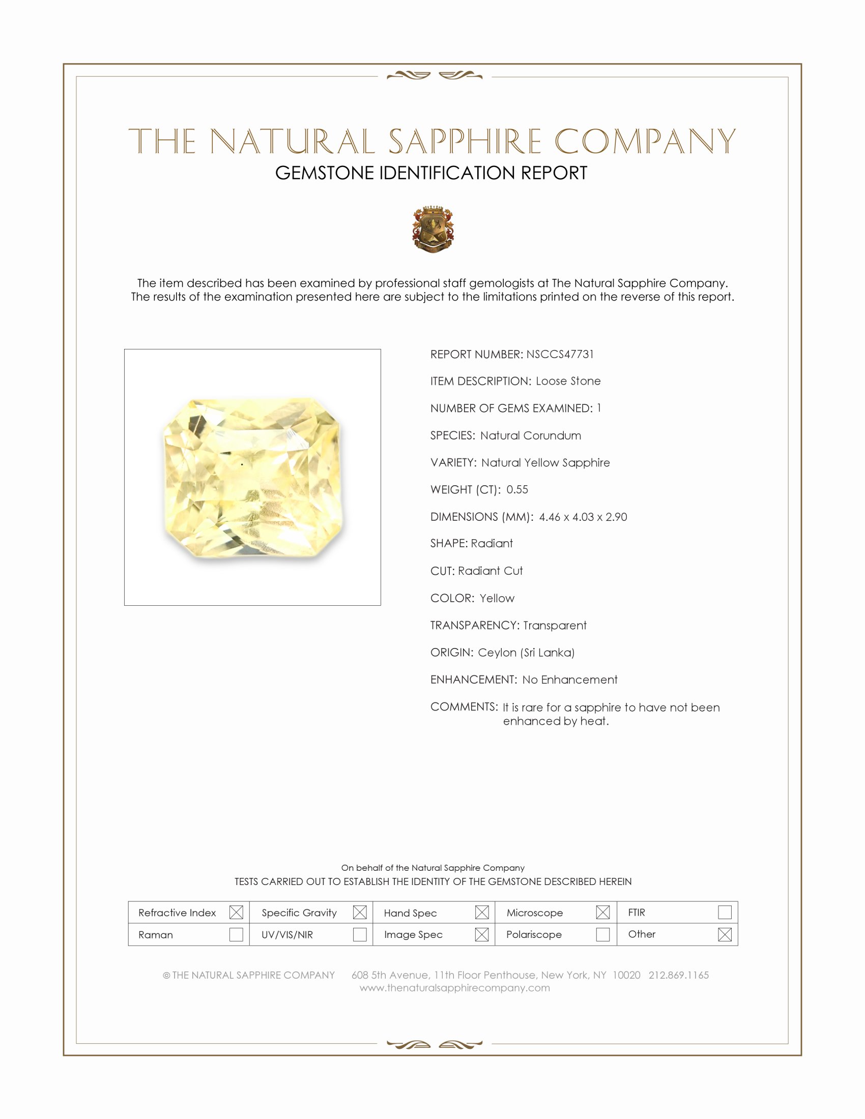 0.55 Ct. Yellow Sapphire from Ceylon (Sri Lanka)