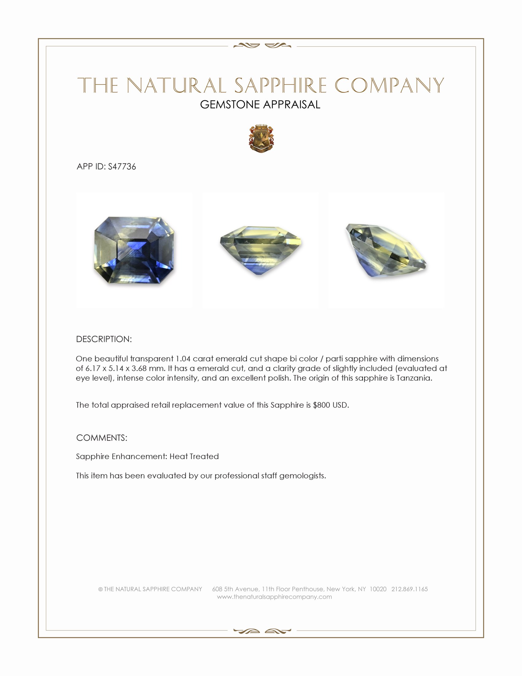 1.04 Ct. Bi Color / Parti Sapphire from Tanzania