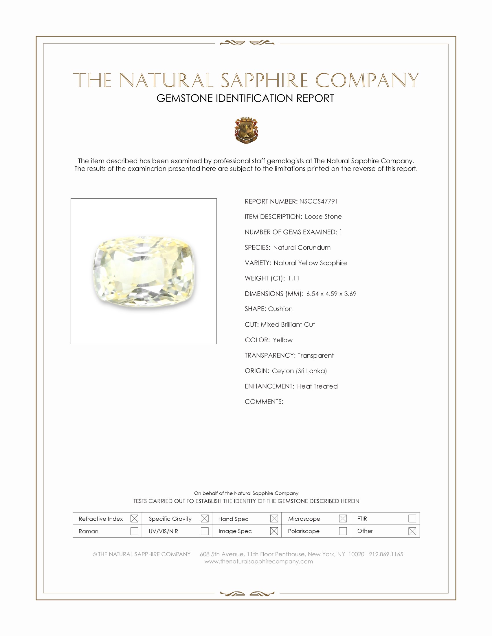 1.11 Ct. Yellow Sapphire from Ceylon (Sri Lanka)