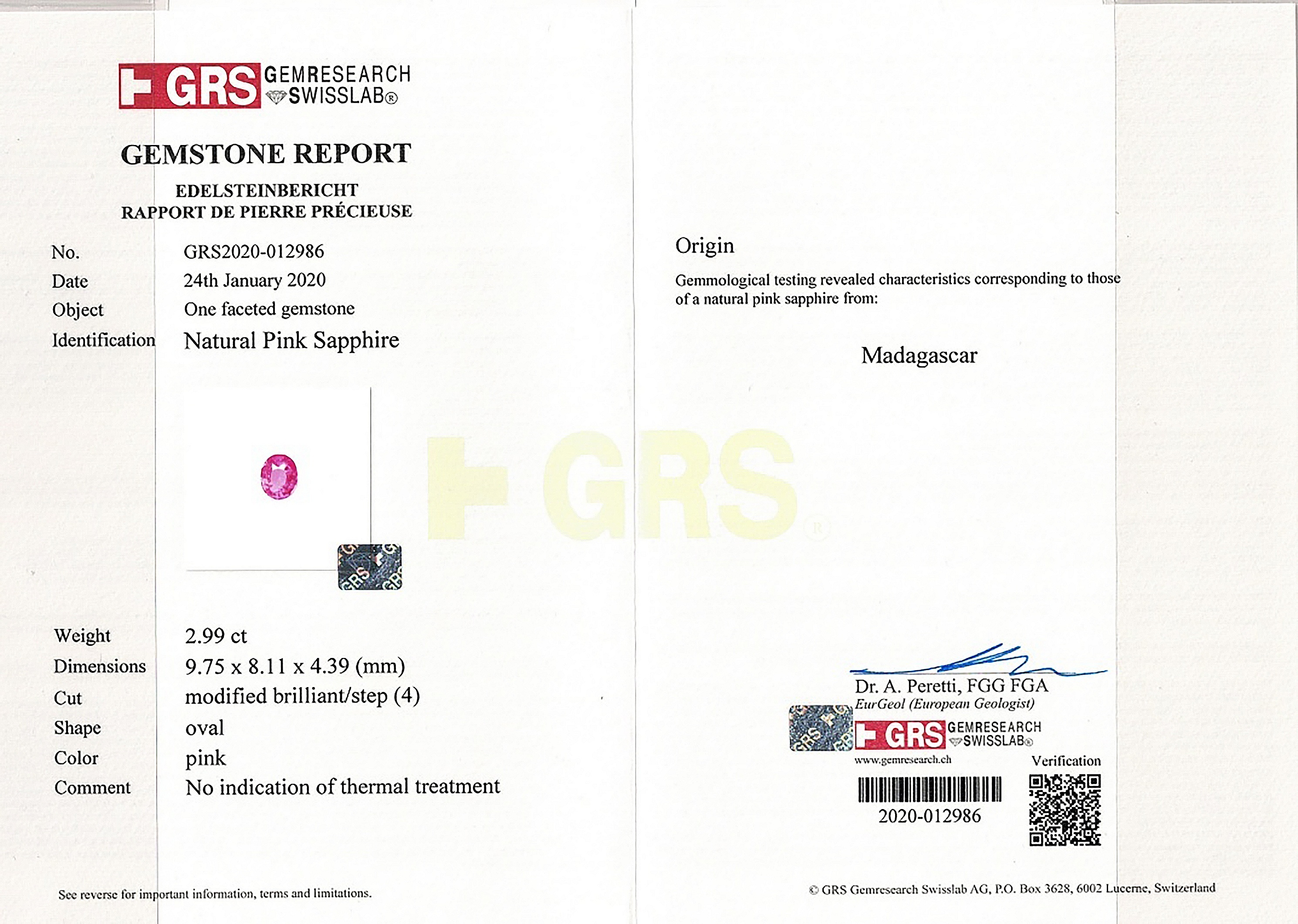 2.99 Ct. Pink Sapphire from Madagascar