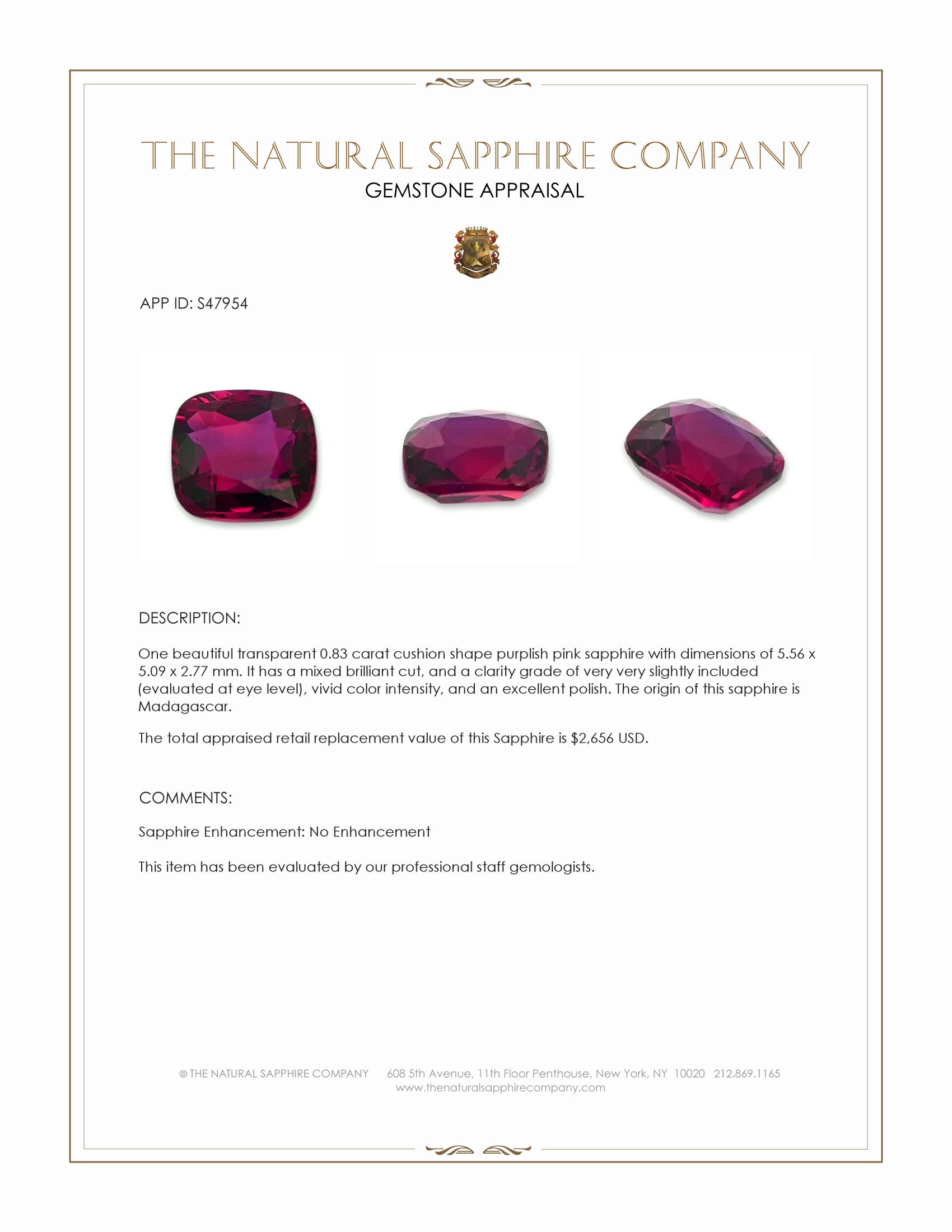 0.83 Ct. Purplish Pink Sapphire from Madagascar