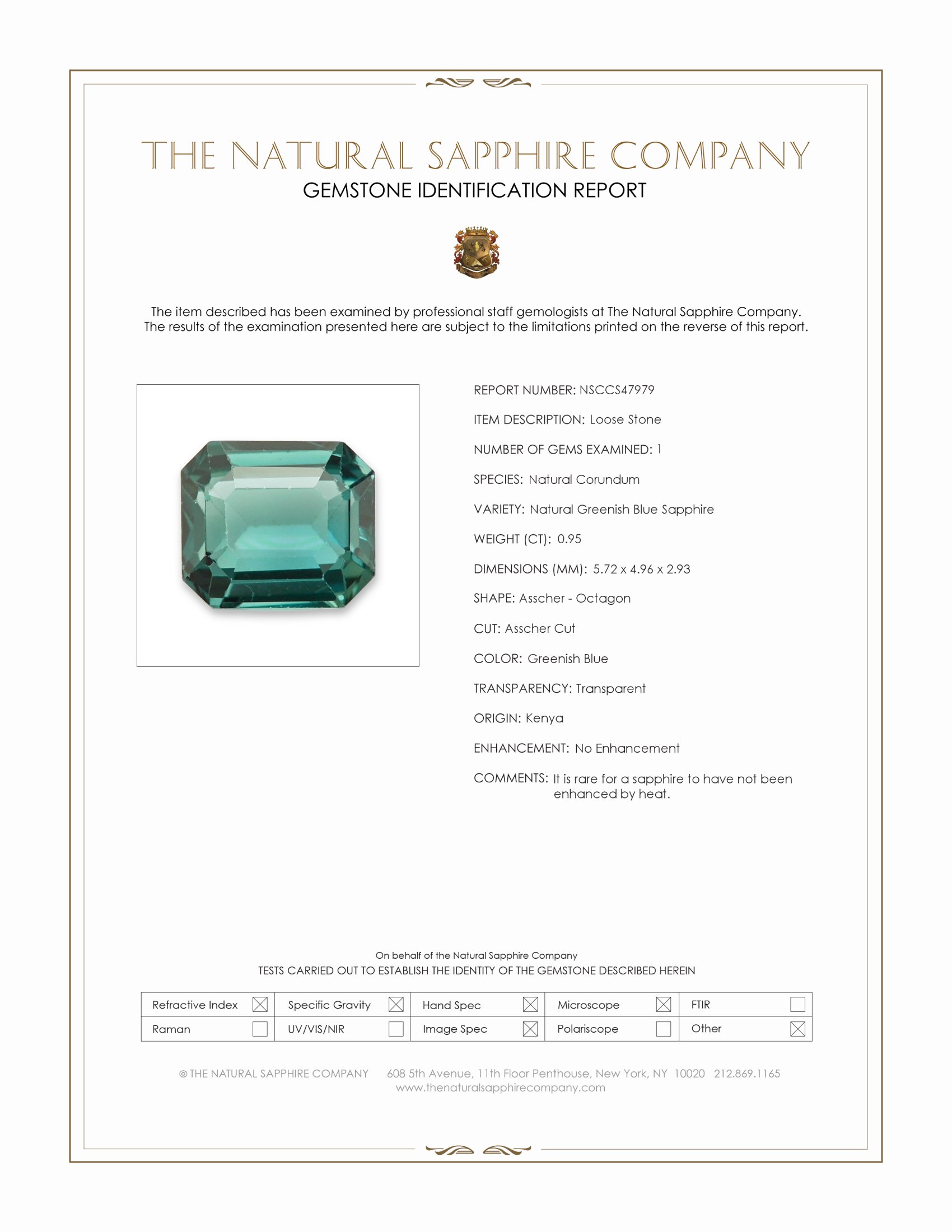 0.95 Ct. Greenish Blue Sapphire from Kenya