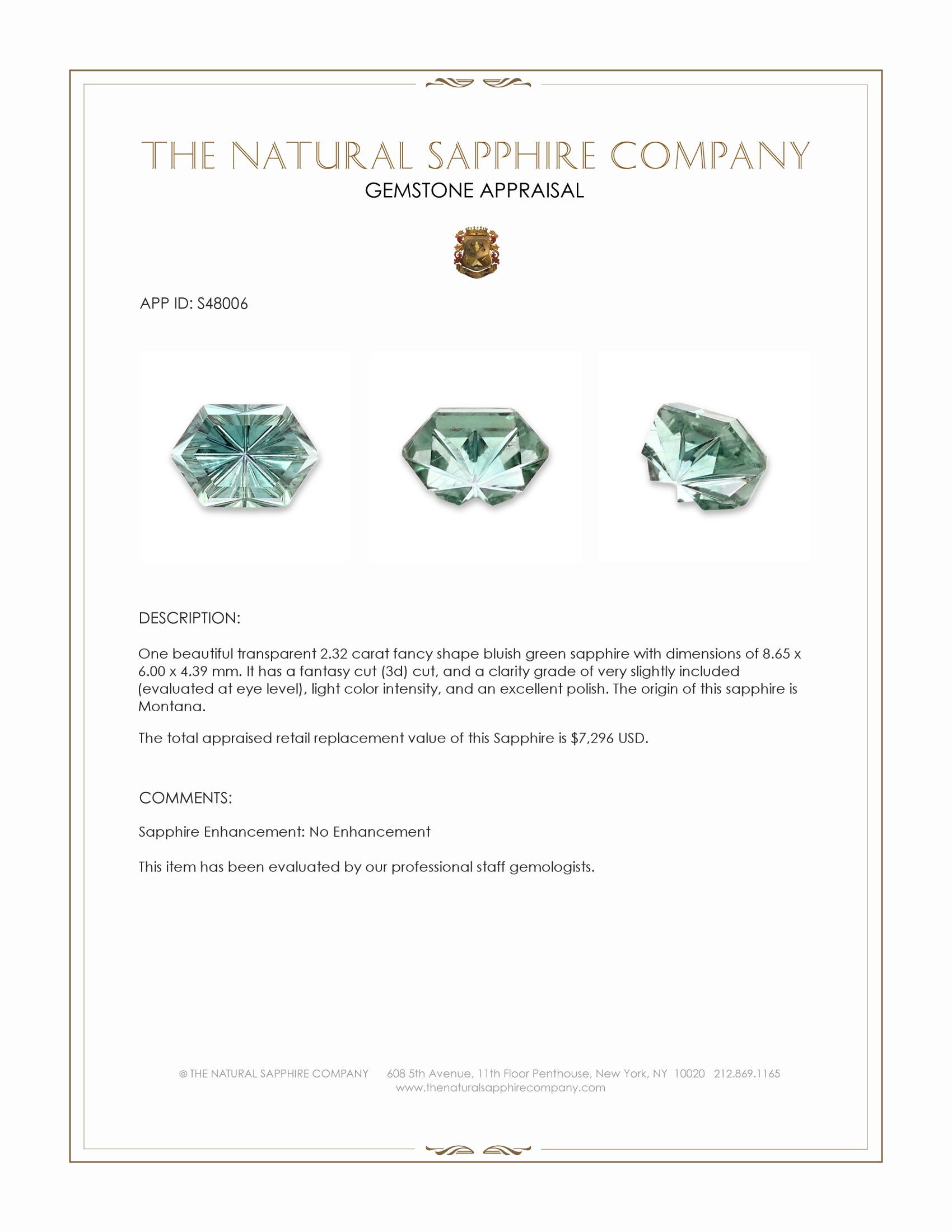 2.32 Ct. Bluish Green Sapphire from Montana
