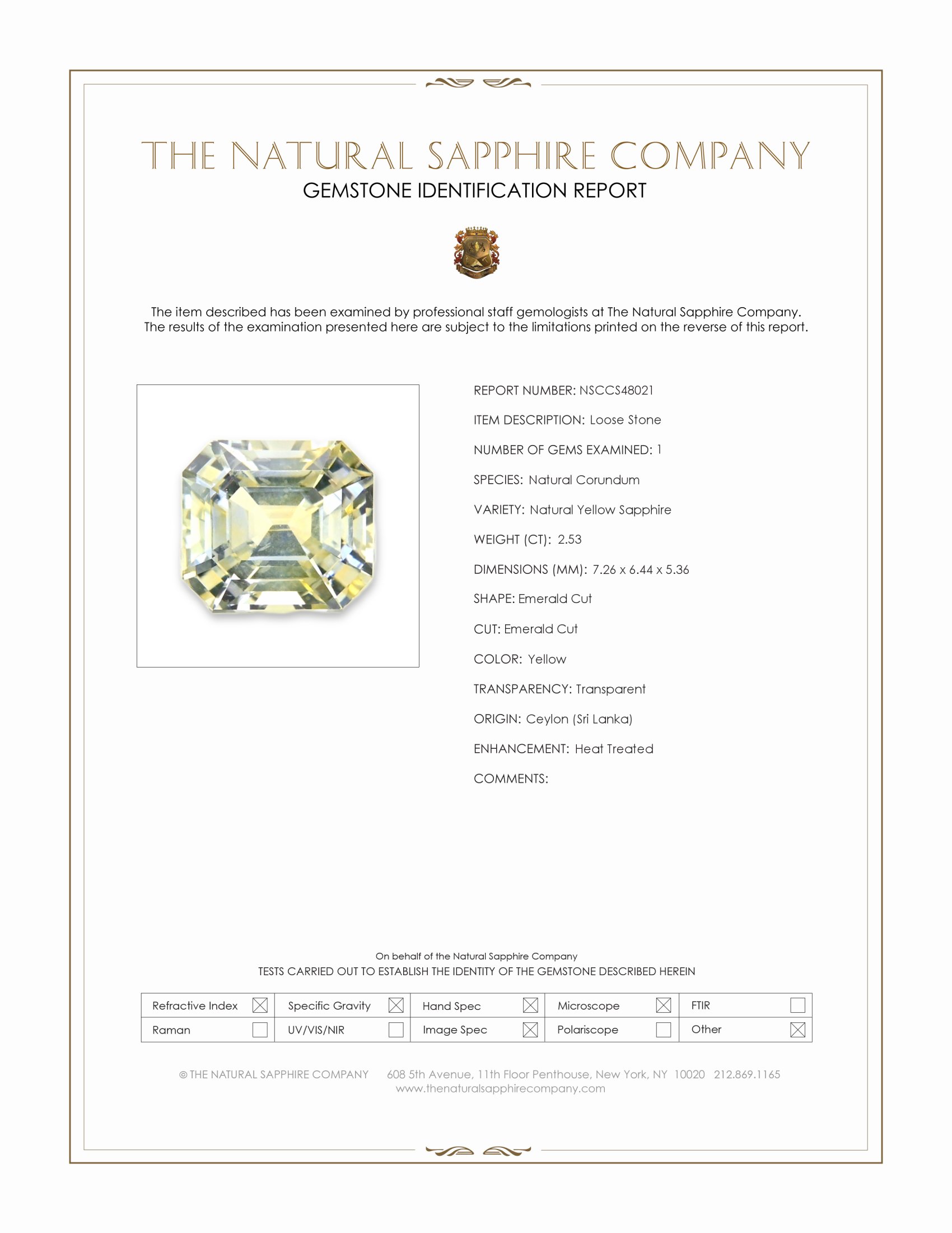 2.53 Ct. Yellow Sapphire from Ceylon (Sri Lanka)