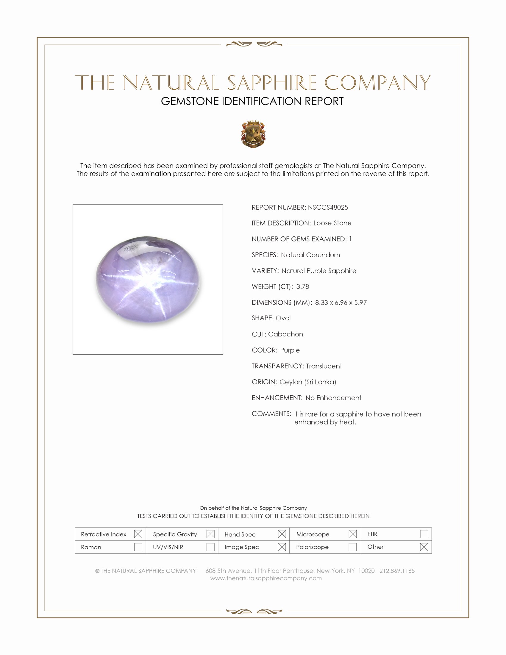 3.78 Ct. Purple Star Sapphire from Ceylon (Sri Lanka)