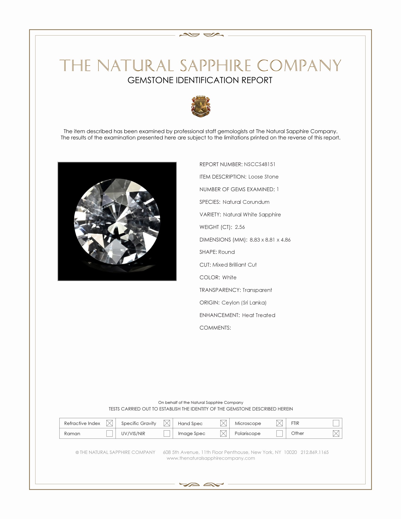 2.56 Ct. White Sapphire from Ceylon (Sri Lanka)