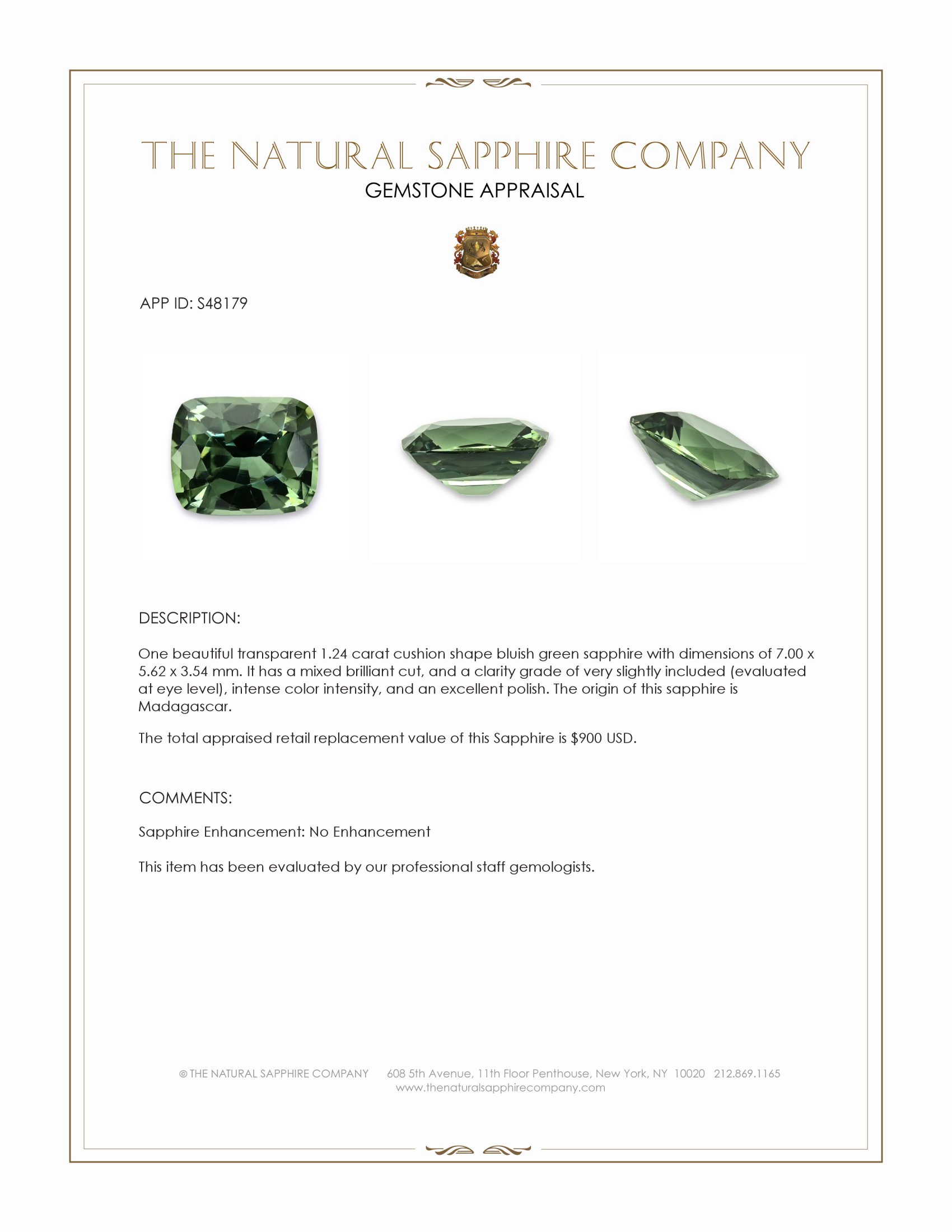 1.24 Ct. Bluish Green Sapphire from Madagascar
