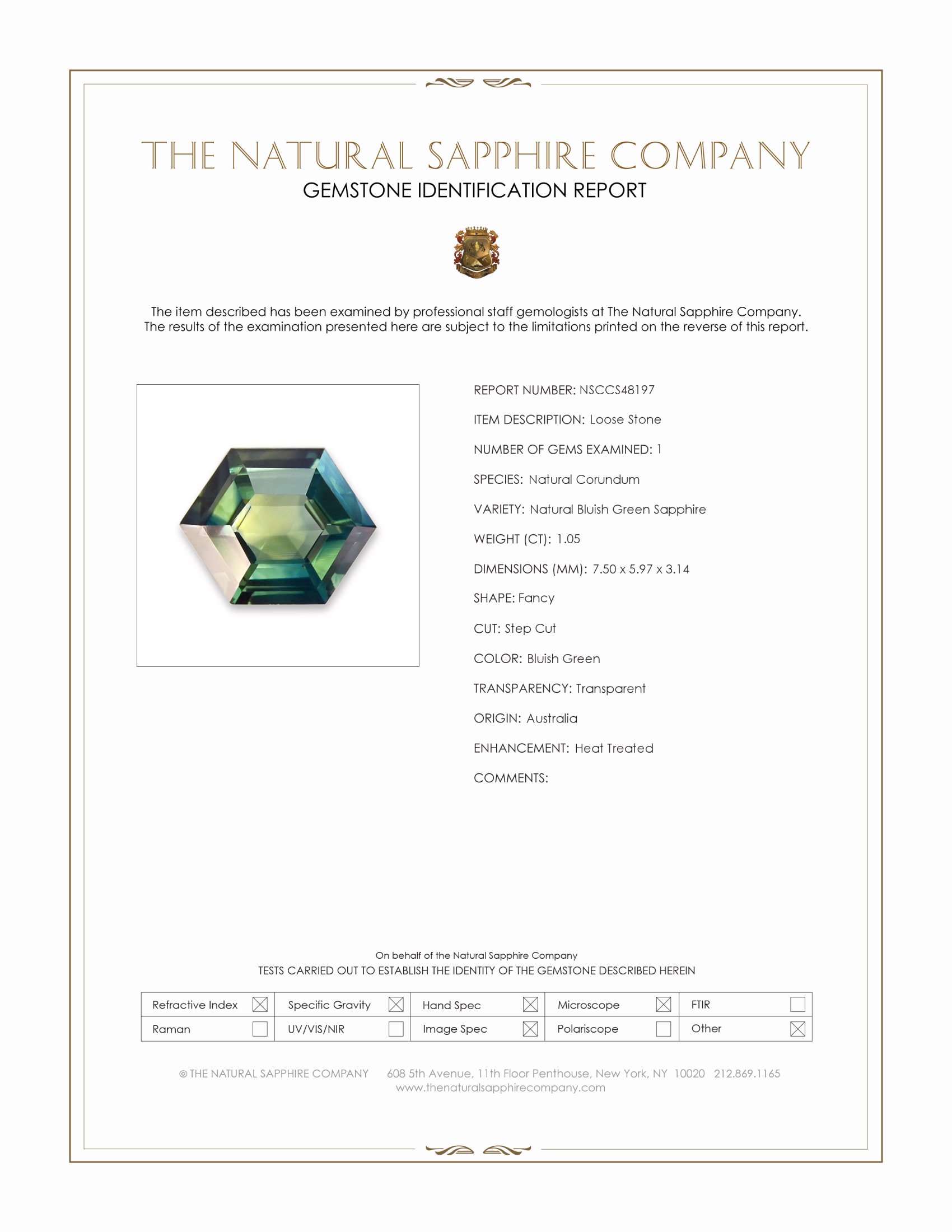 1.05 Ct. Bluish Green Sapphire from Australia