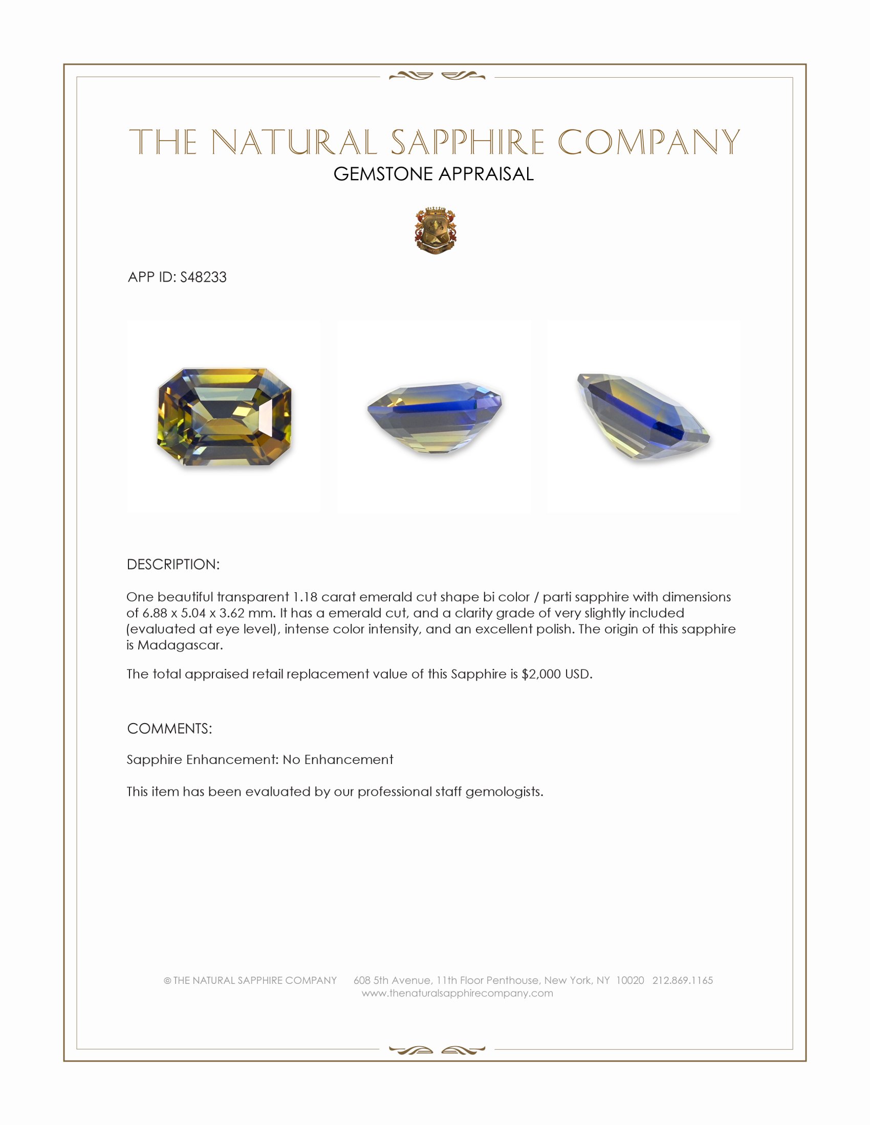 1.18 Ct. Bi Color / Parti Sapphire from Madagascar