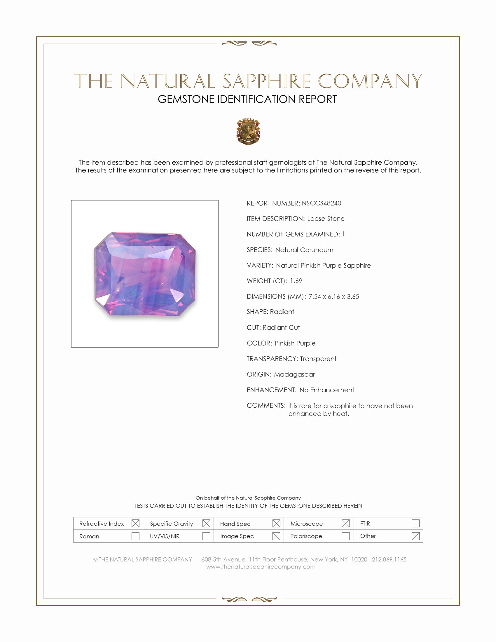 1.69 Ct. Pinkish Purple Sapphire from Madagascar
