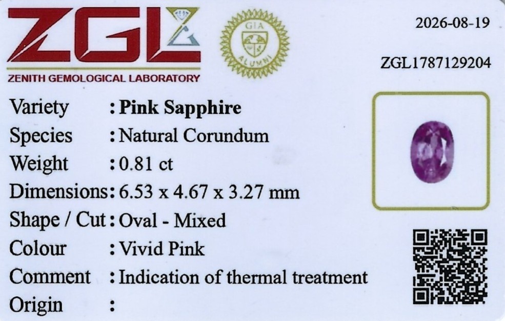 0.81 Ct. Pink Sapphire from Madagascar