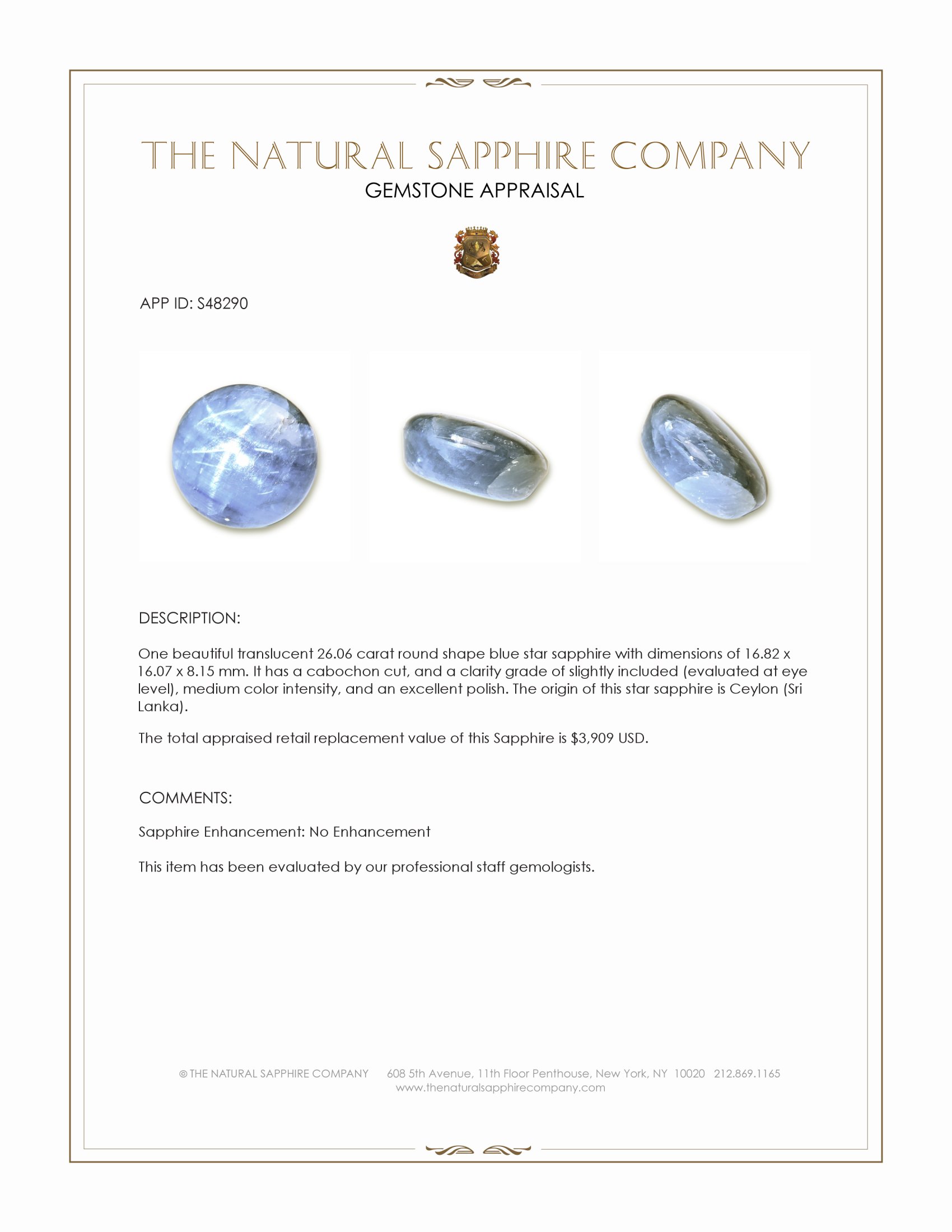 26.06 Ct. Blue Star Sapphire from Ceylon (Sri Lanka)