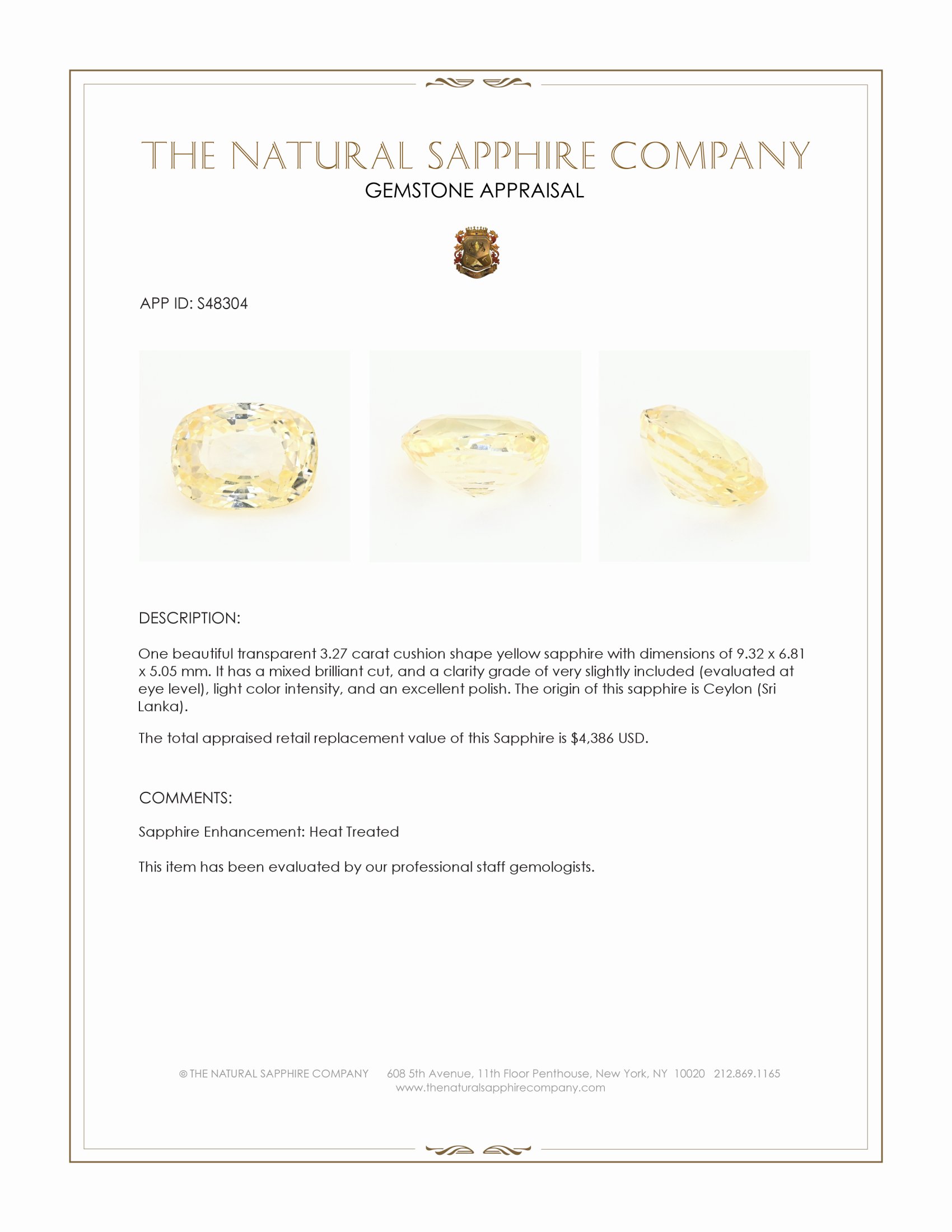 3.27 Ct. Yellow Sapphire from Ceylon (Sri Lanka)