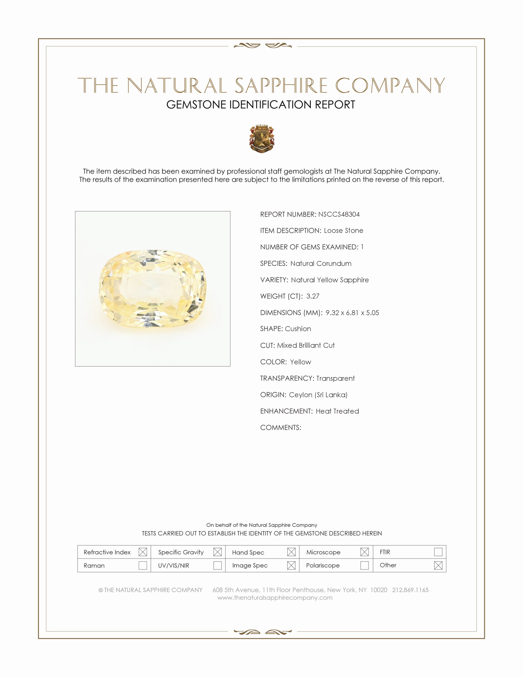 3.27 Ct. Yellow Sapphire from Ceylon (Sri Lanka)