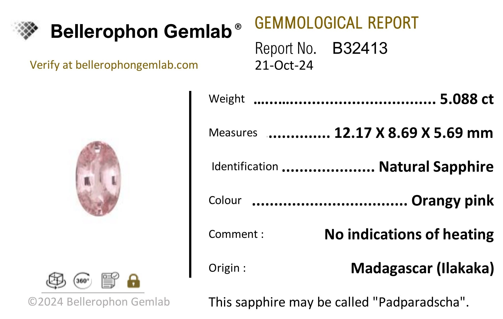 5.08 Ct. Padparadscha Sapphire from Madagascar