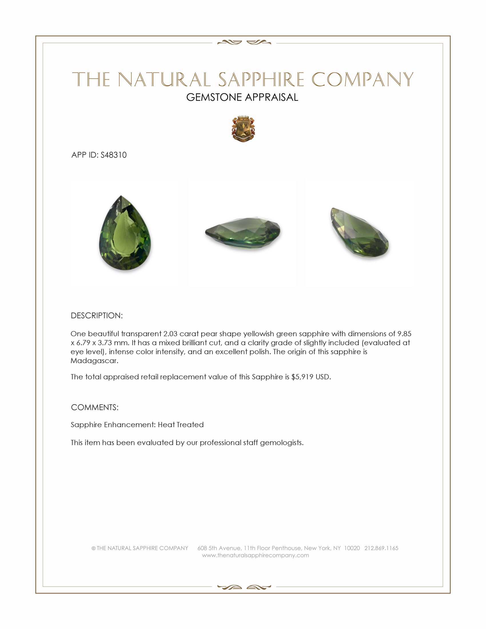 2.03 Ct. Yellowish Green Sapphire from Madagascar