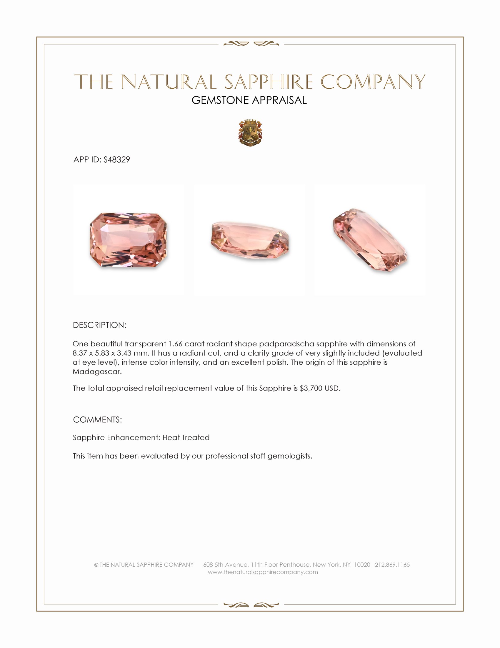 1.66 Ct. Padparadscha Sapphire from Madagascar