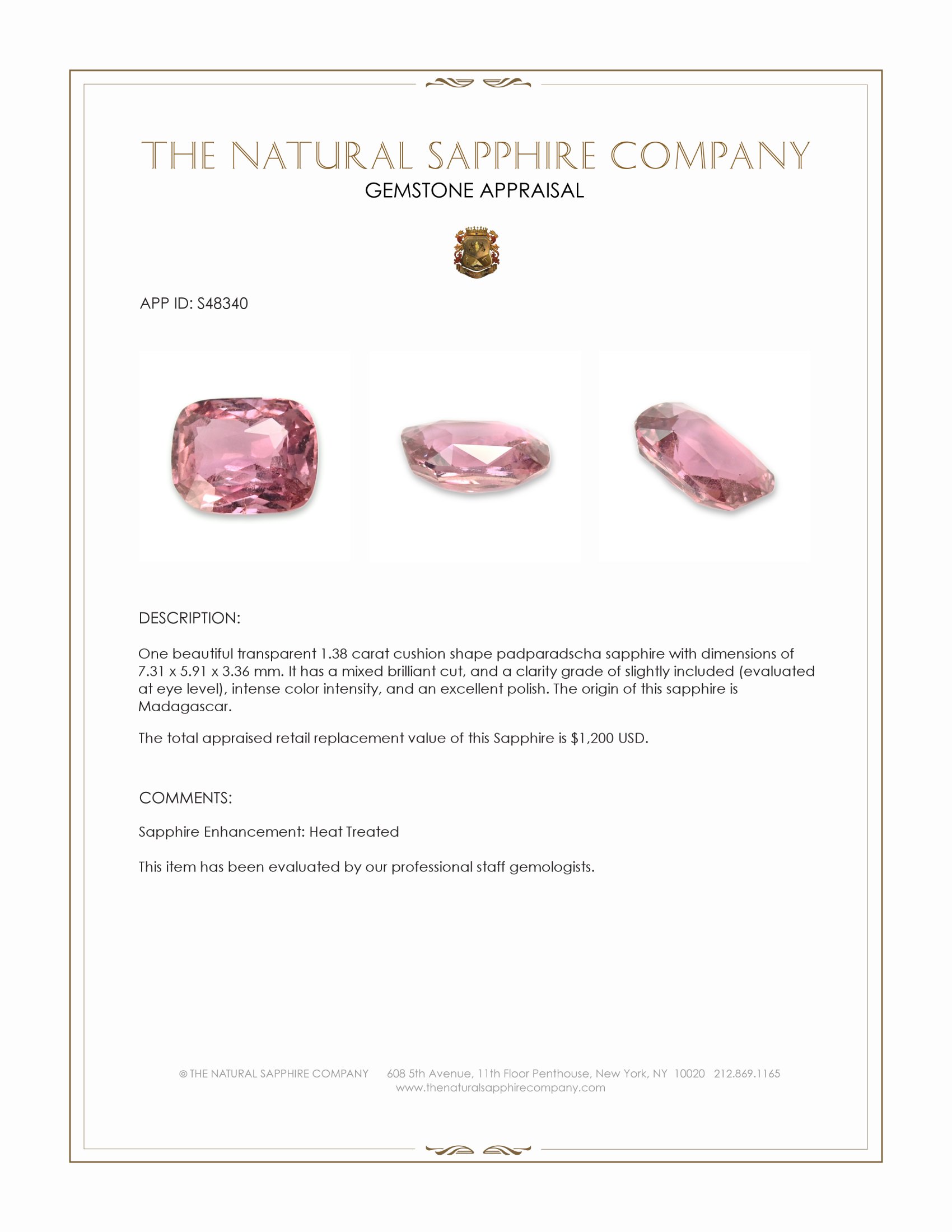 1.38 Ct. Padparadscha Sapphire from Madagascar