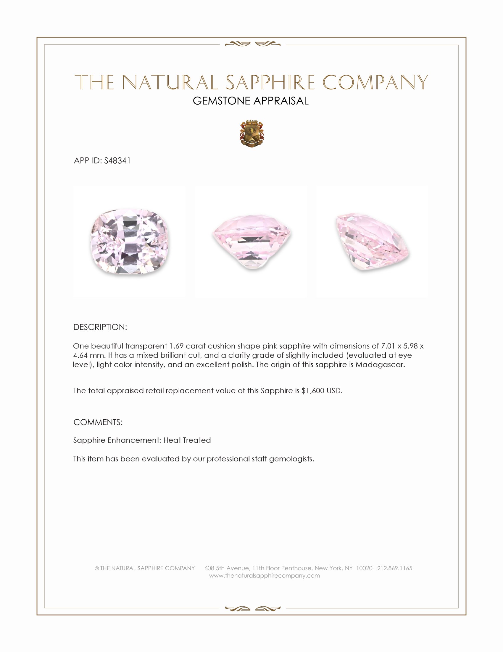 1.69 Ct. Pink Sapphire from Madagascar