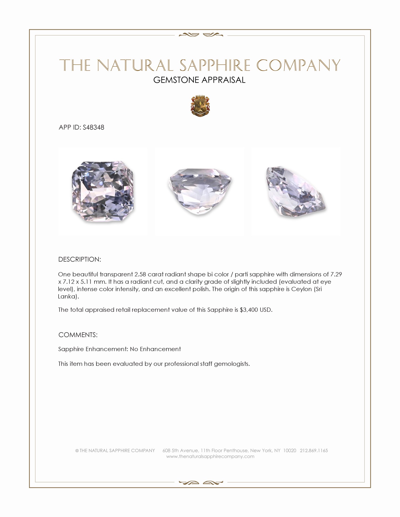 2.58 Ct. Bi Color / Parti Sapphire from Ceylon (Sri Lanka)