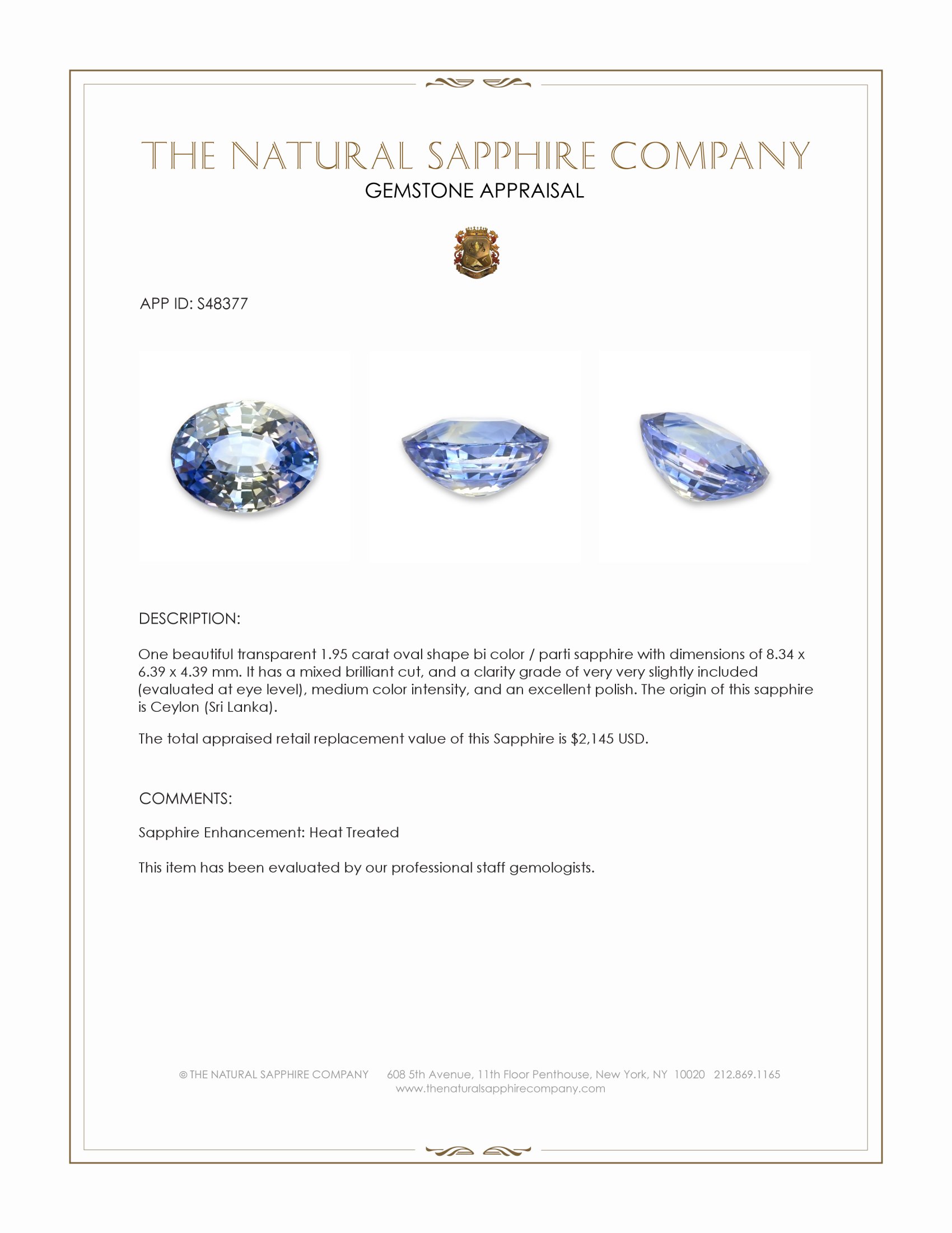 1.95 Ct. Bi Color / Parti Sapphire from Ceylon (Sri Lanka)