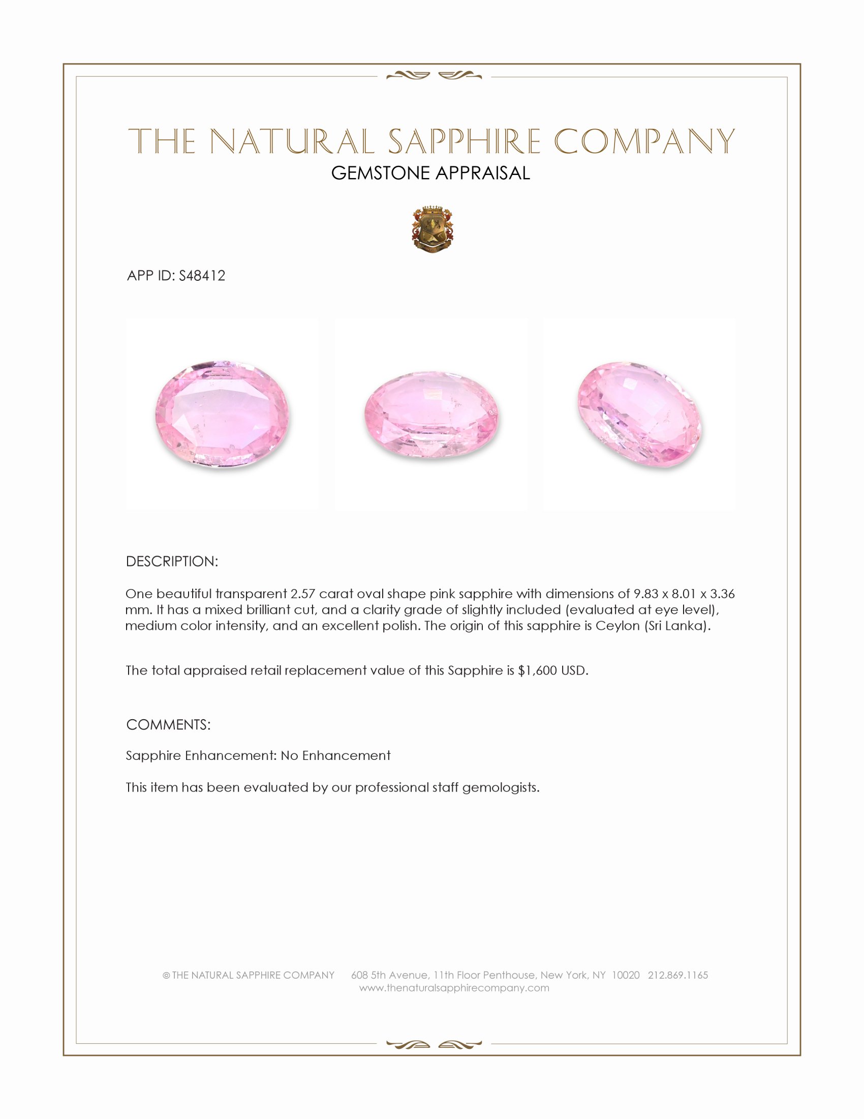2.57 Ct. Pink Sapphire from Ceylon (Sri Lanka)