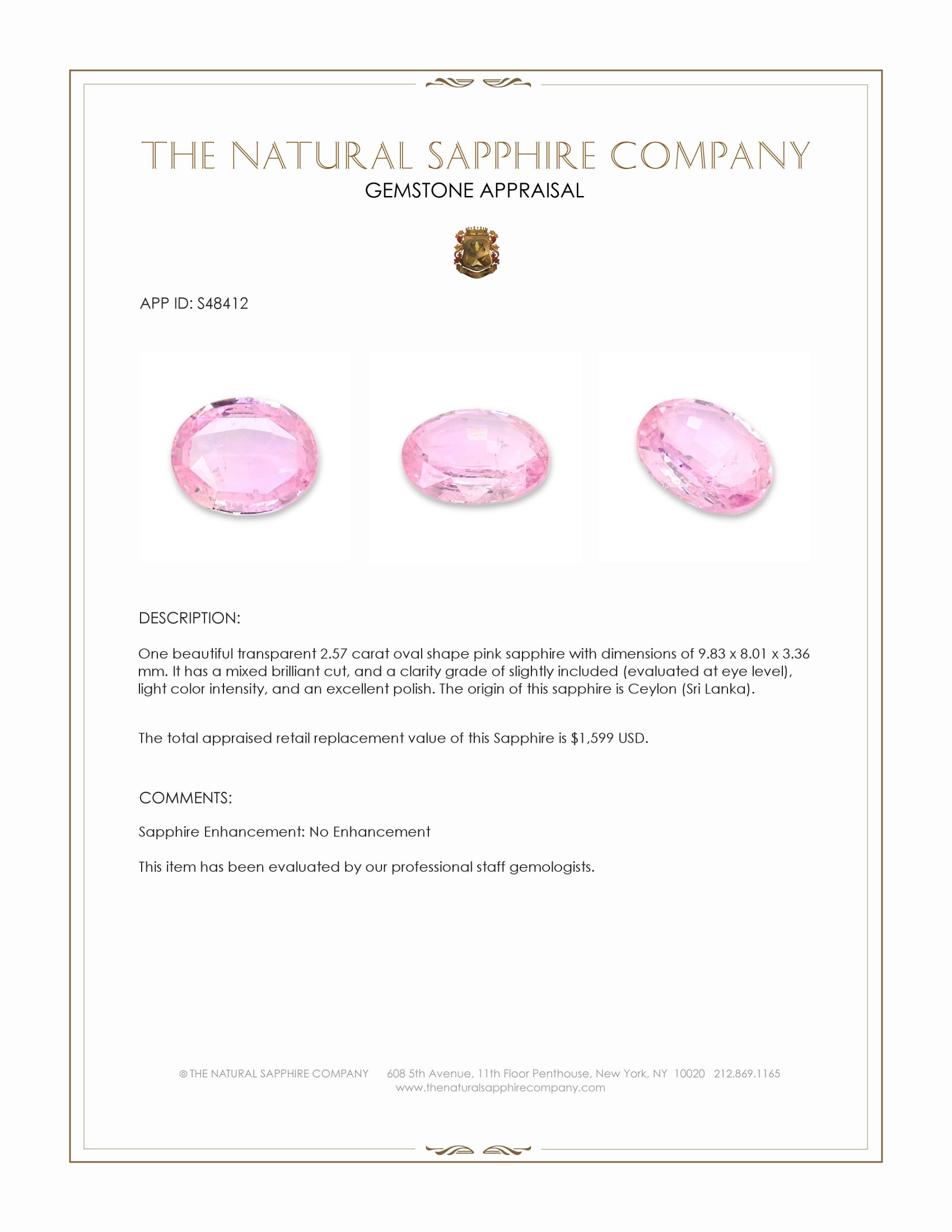2.57 Ct. Pink Sapphire from Ceylon (Sri Lanka)