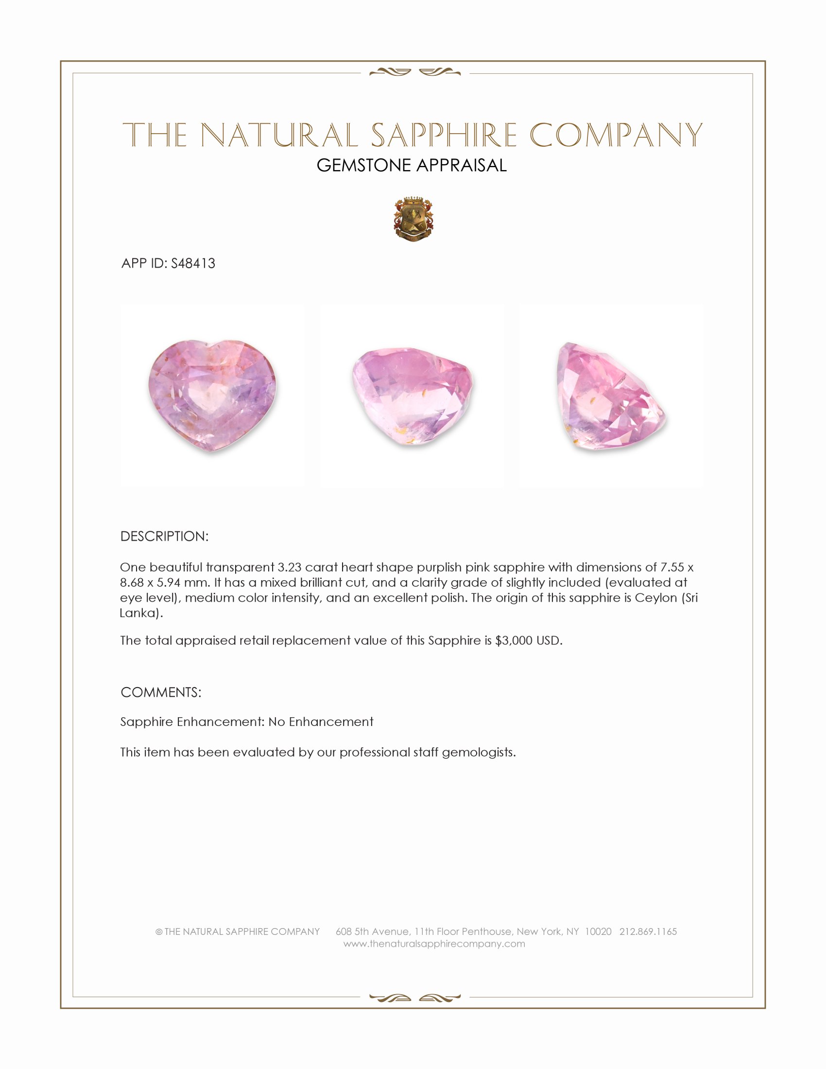3.23 Ct. Purplish Pink Sapphire from Ceylon (Sri Lanka)