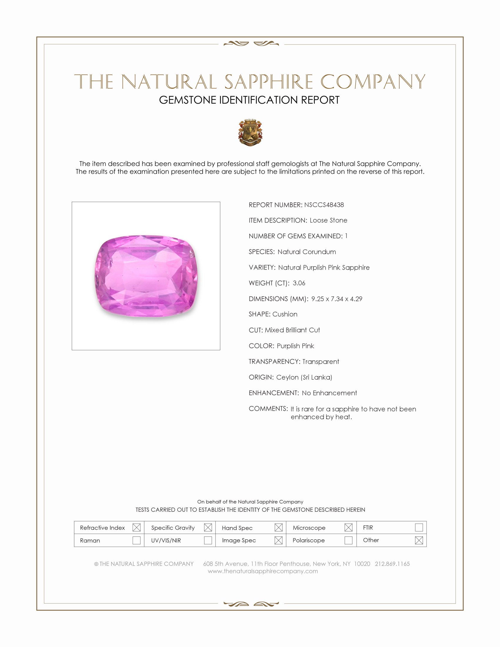 3.06 Ct. Purplish Pink Sapphire from Ceylon (Sri Lanka)
