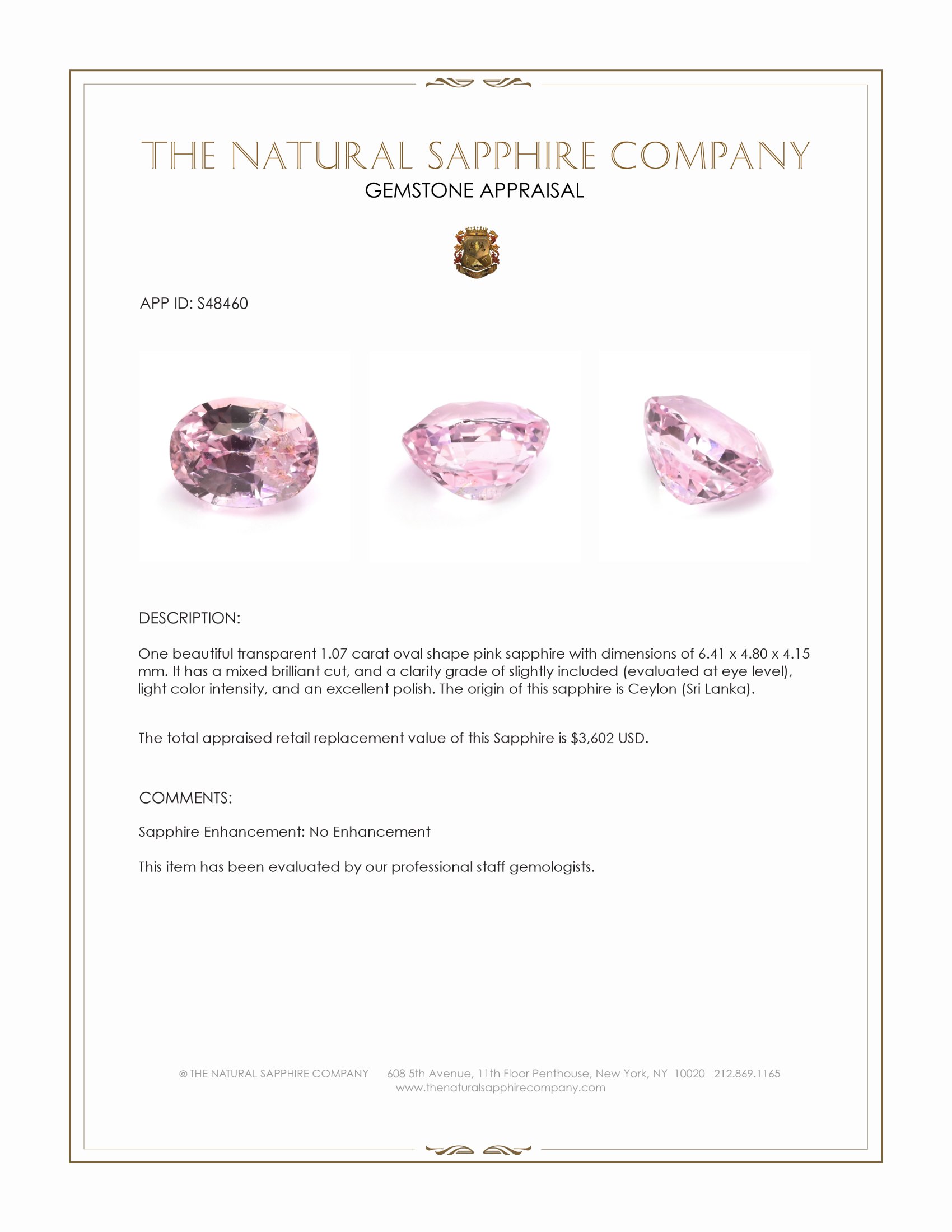 1.07 Ct. Pink Sapphire from Ceylon (Sri Lanka)