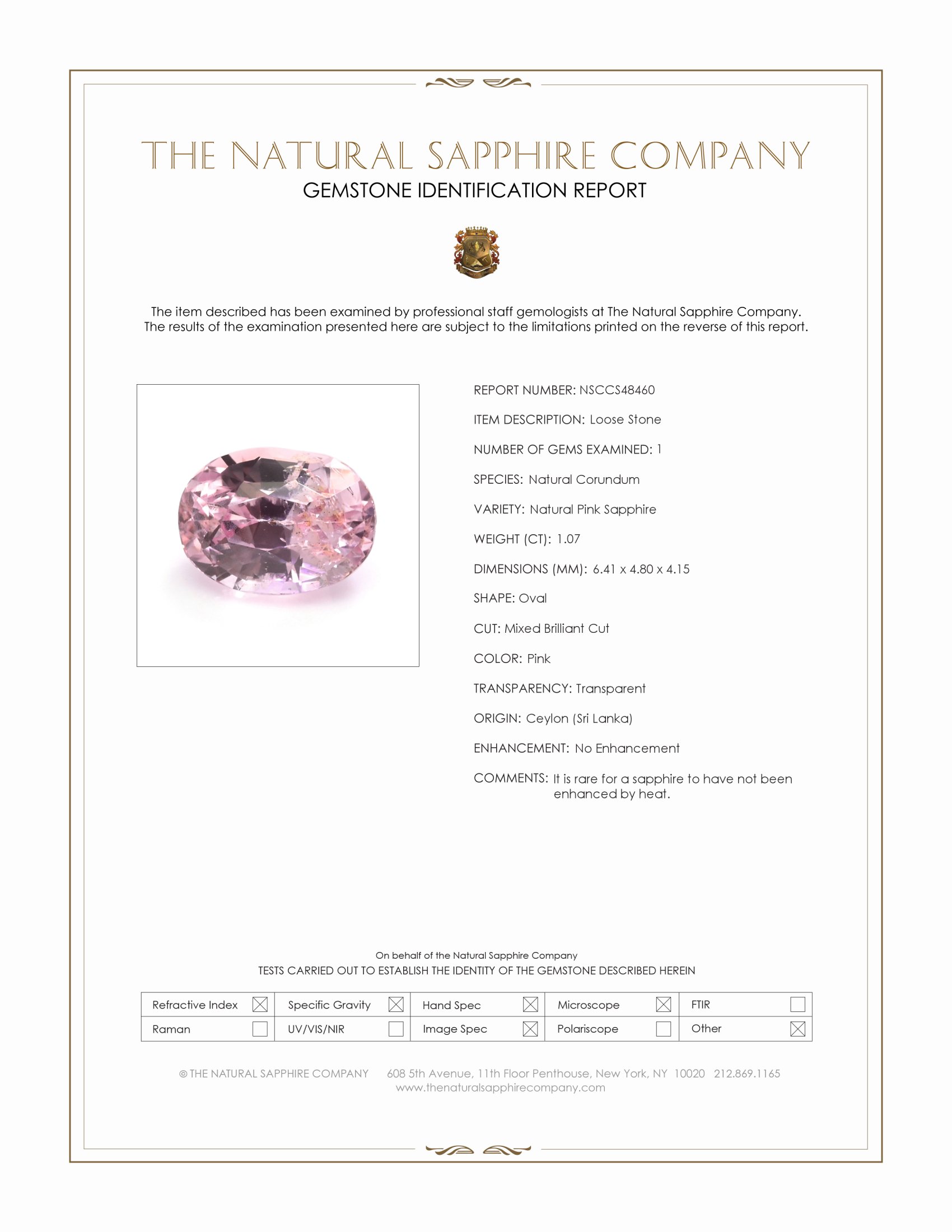 1.07 Ct. Pink Sapphire from Ceylon (Sri Lanka)