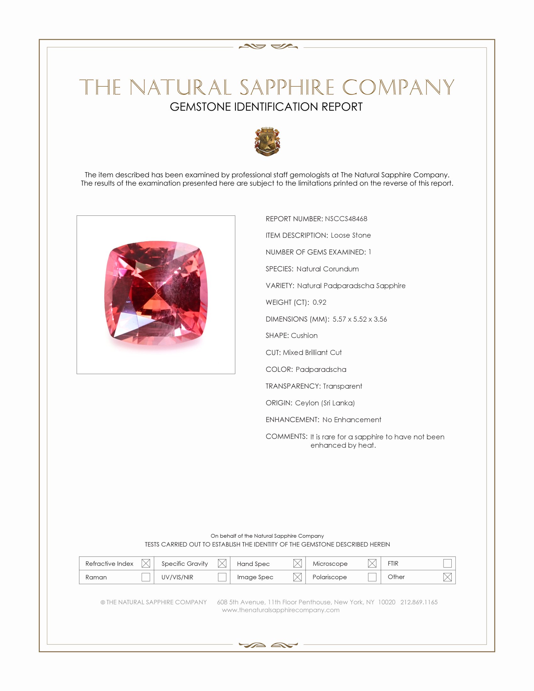 0.92 Ct. Padparadscha Sapphire from Ceylon (Sri Lanka)