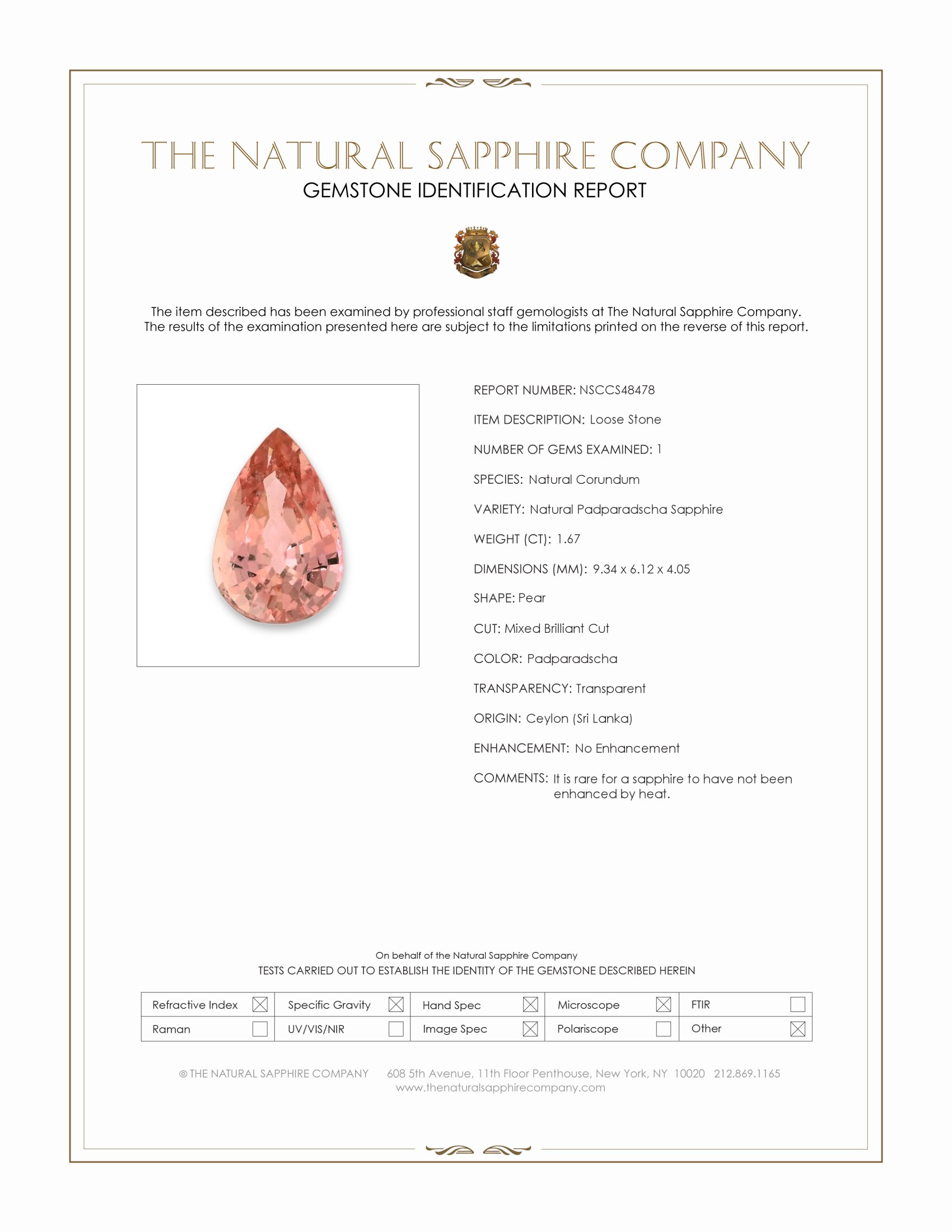1.67 Ct. Padparadscha Sapphire from Ceylon (Sri Lanka)