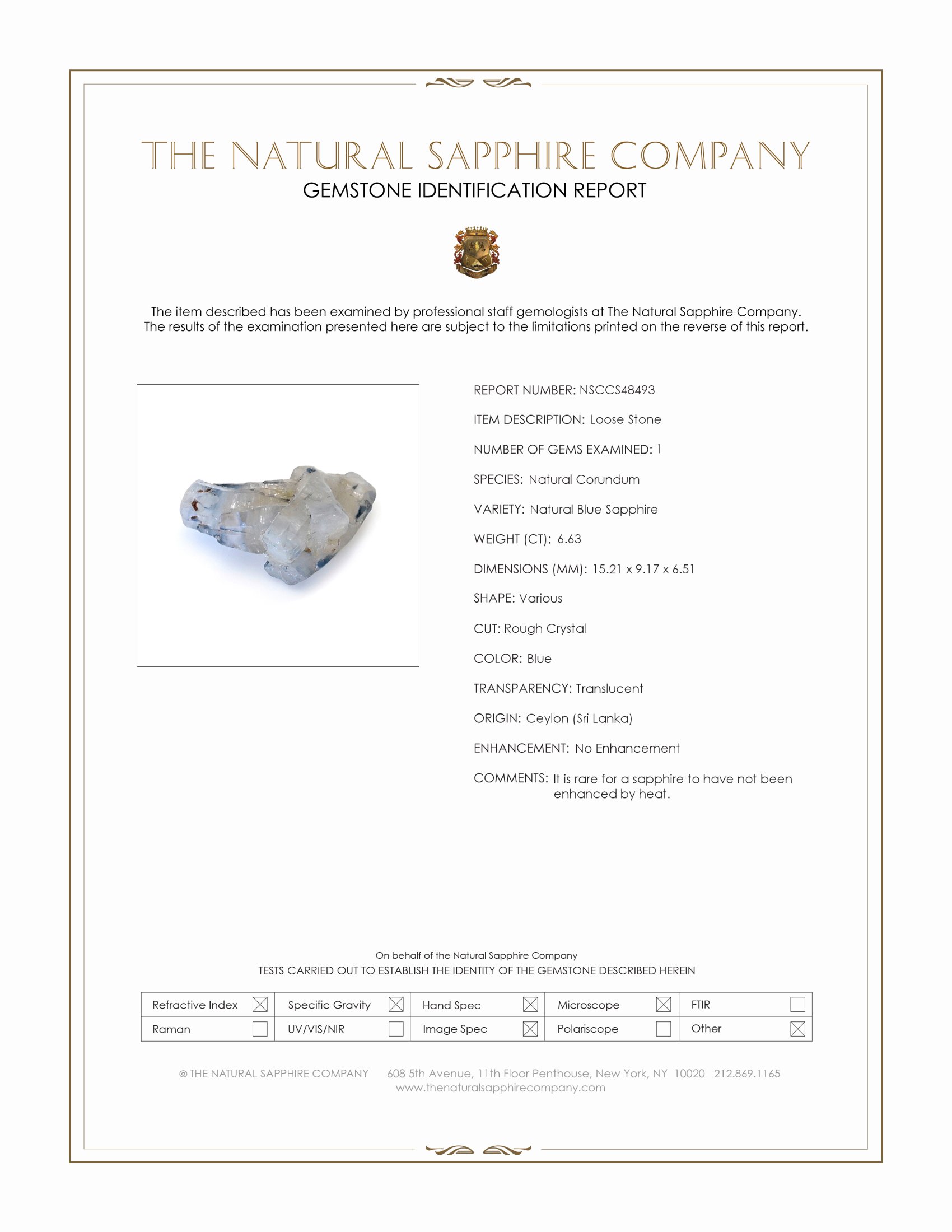 6.63 Ct. Blue Sapphire from Ceylon (Sri Lanka)