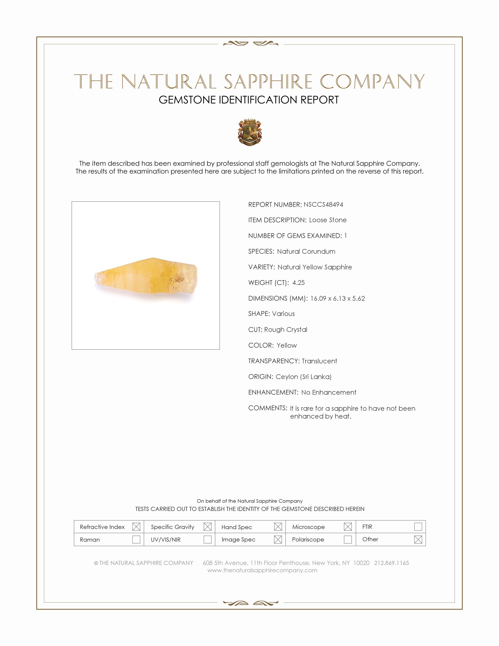4.25 Ct. Yellow Sapphire from Ceylon (Sri Lanka)