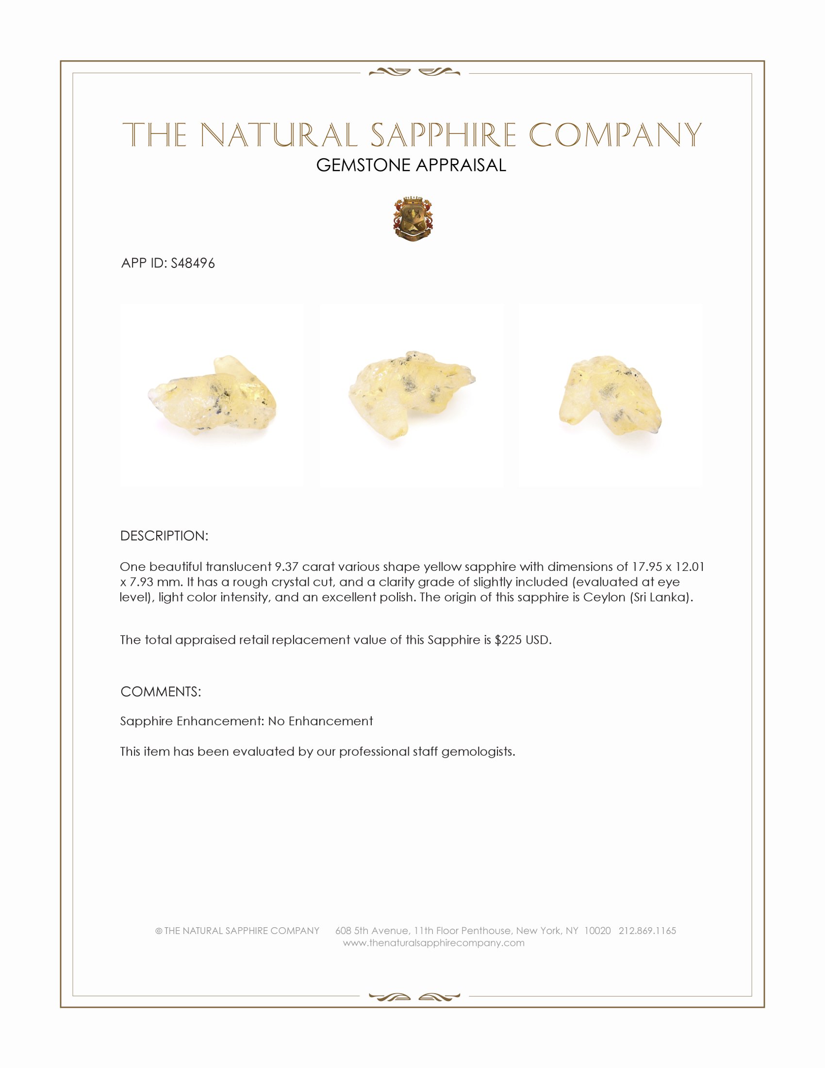9.37 Ct. Yellow Sapphire from Ceylon (Sri Lanka)