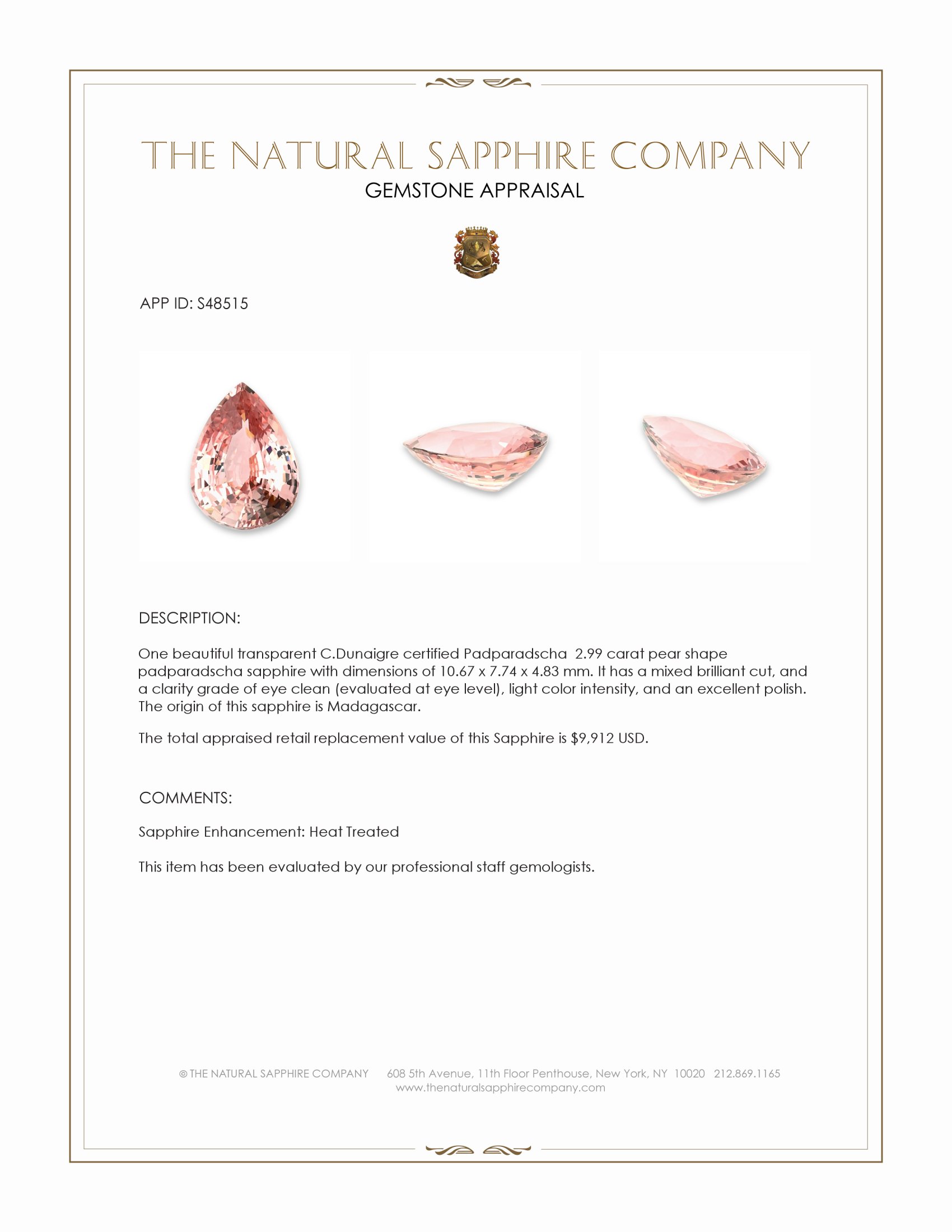 2.99 Ct. Padparadscha Sapphire from Madagascar