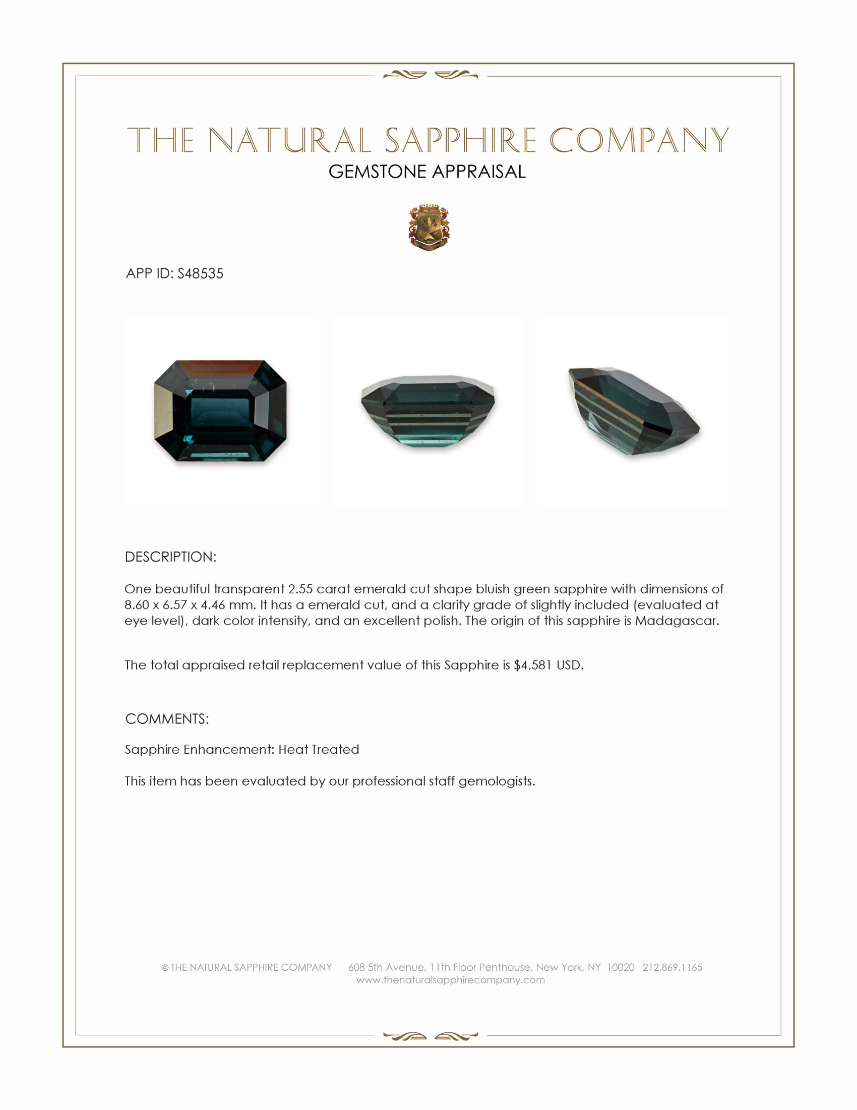 2.55 Ct. Bluish Green Sapphire from Madagascar
