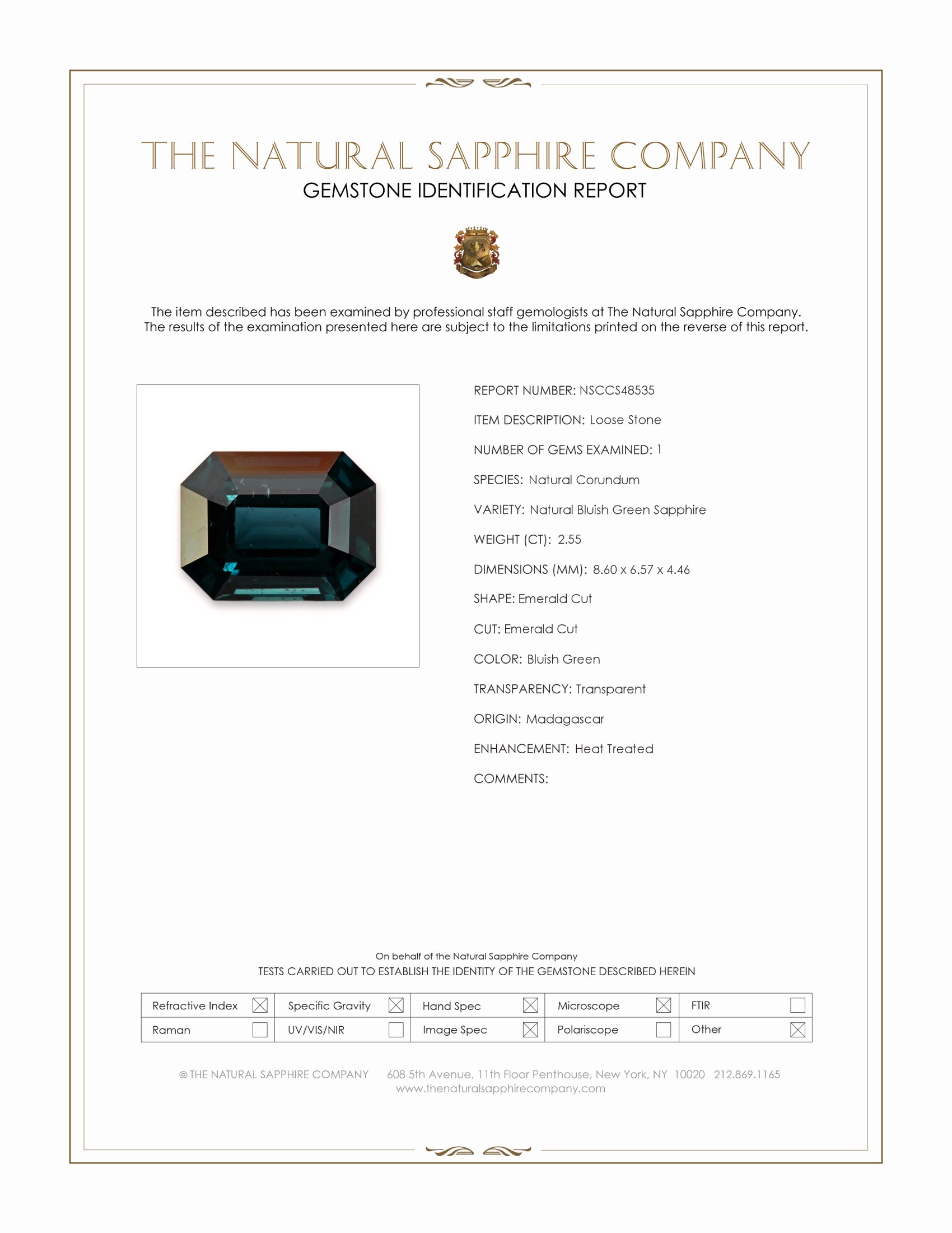 2.55 Ct. Bluish Green Sapphire from Madagascar