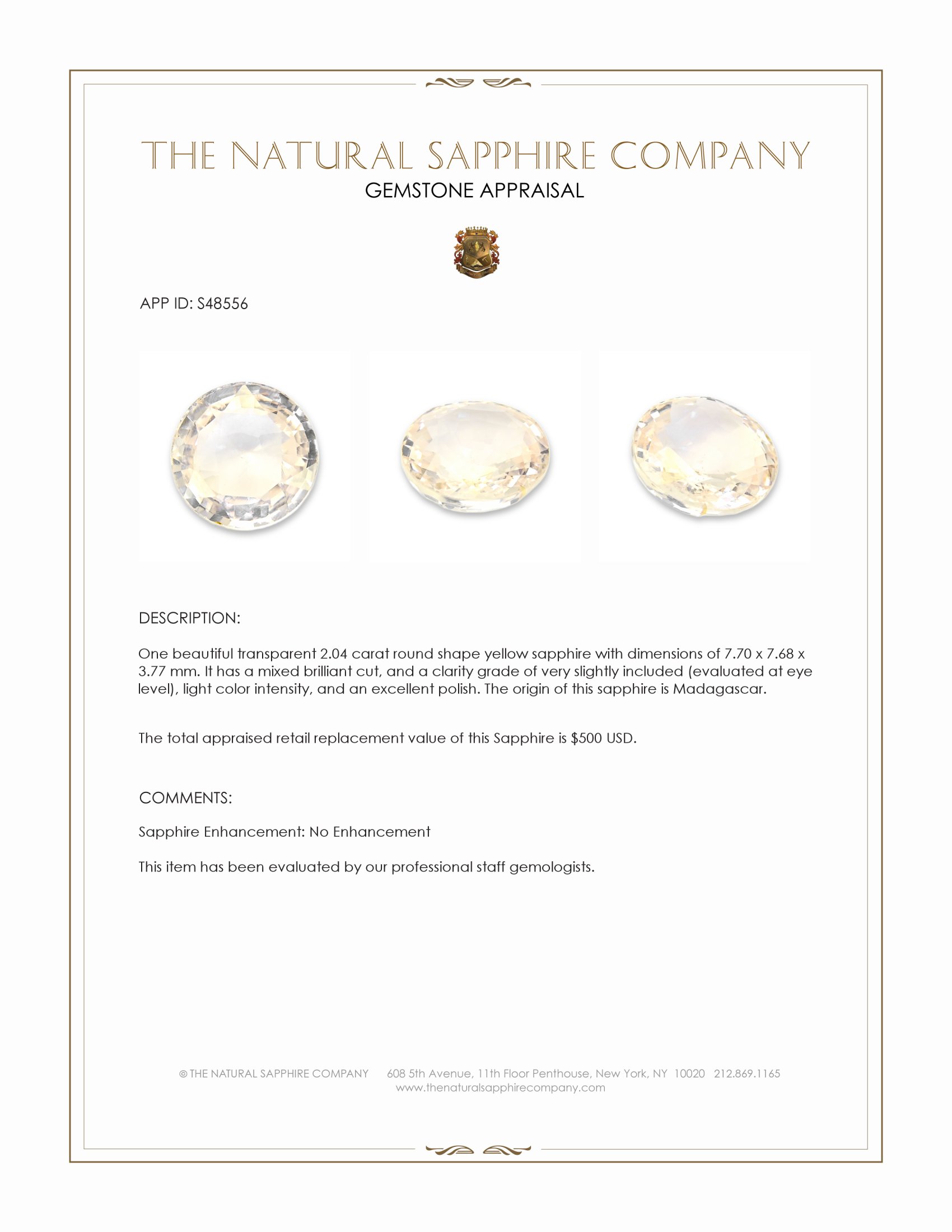 2.04 Ct. Yellow Sapphire from Madagascar