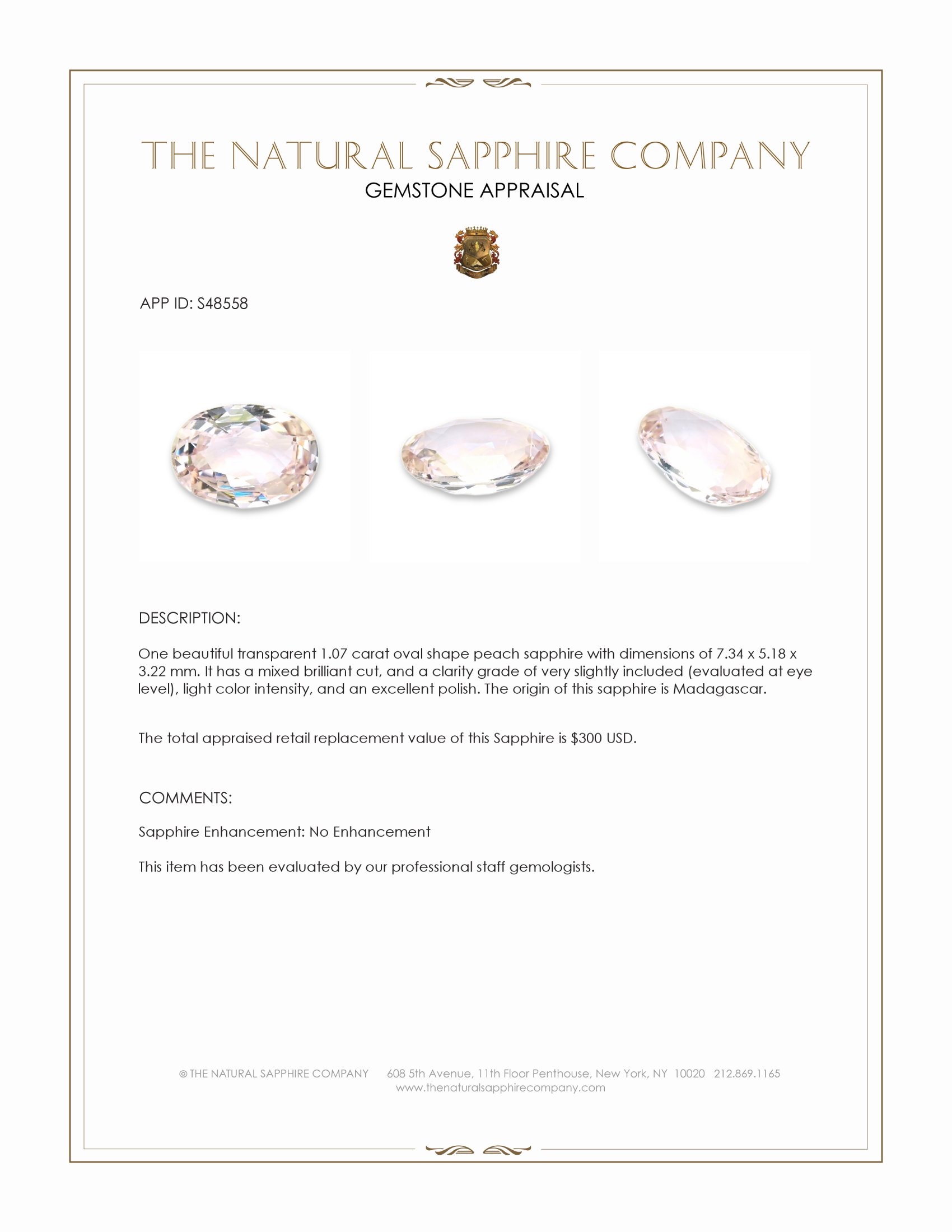 1.07 Ct. Peach Sapphire from Madagascar
