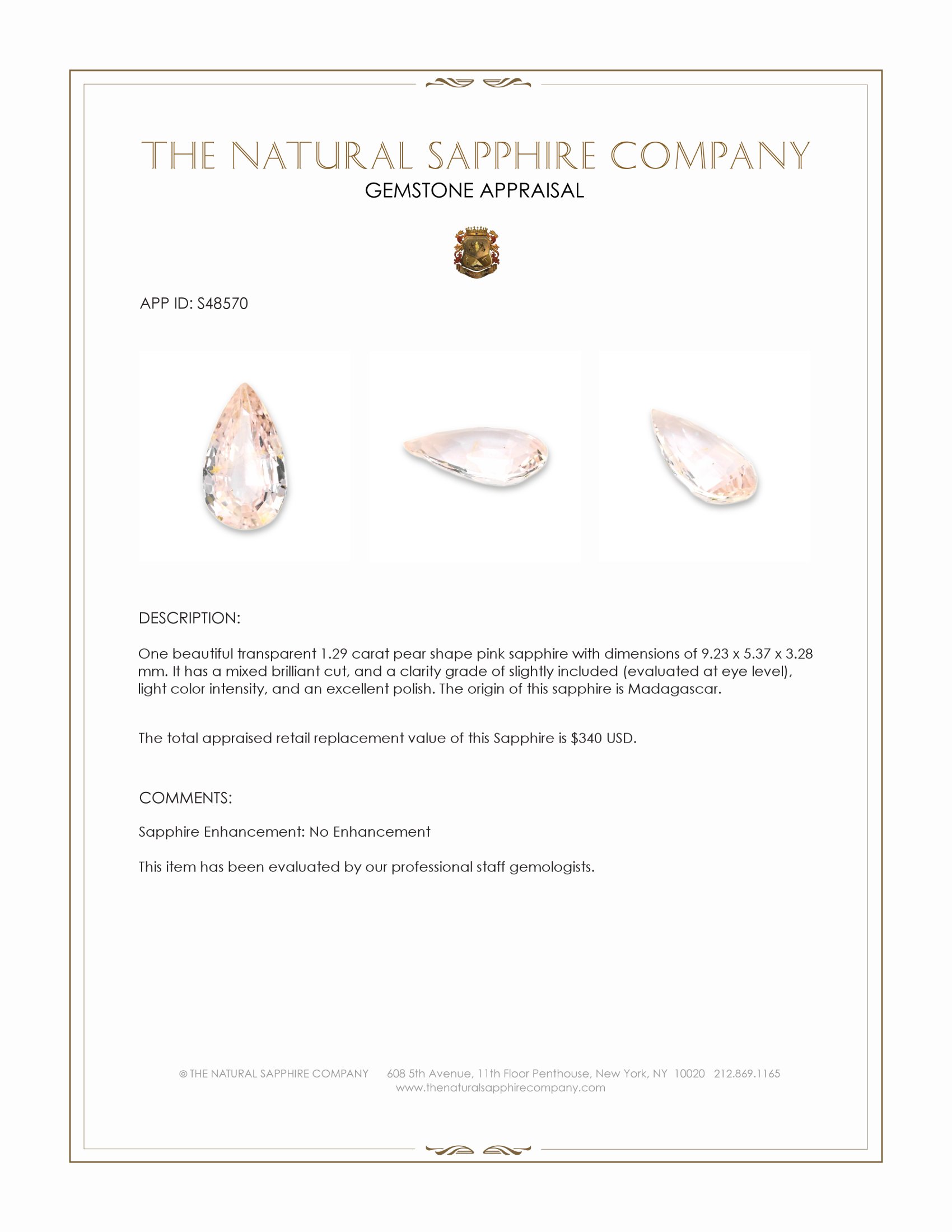 1.29 Ct. Pink Sapphire from Madagascar