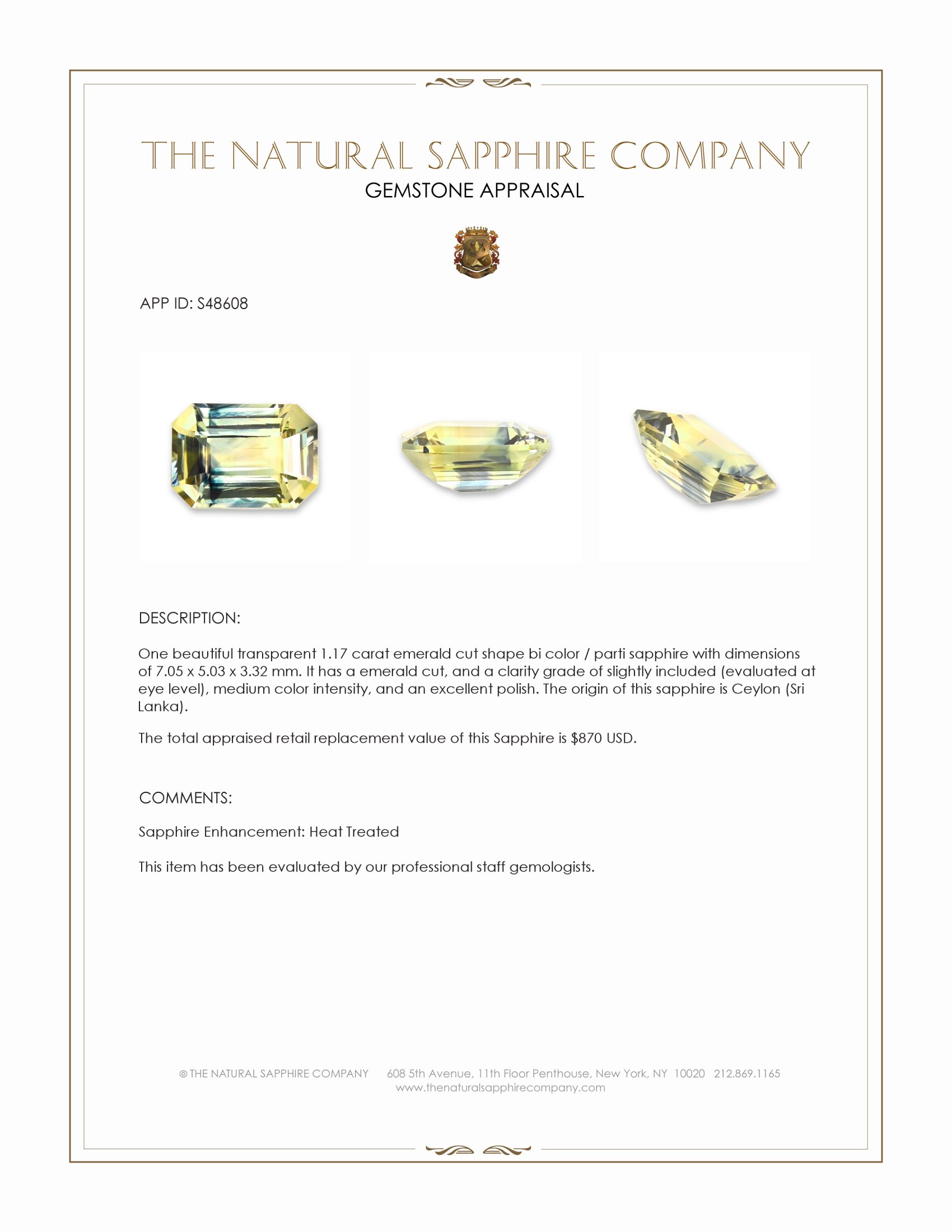 1.17 Ct. Bi Color / Parti Sapphire from Ceylon (Sri Lanka)